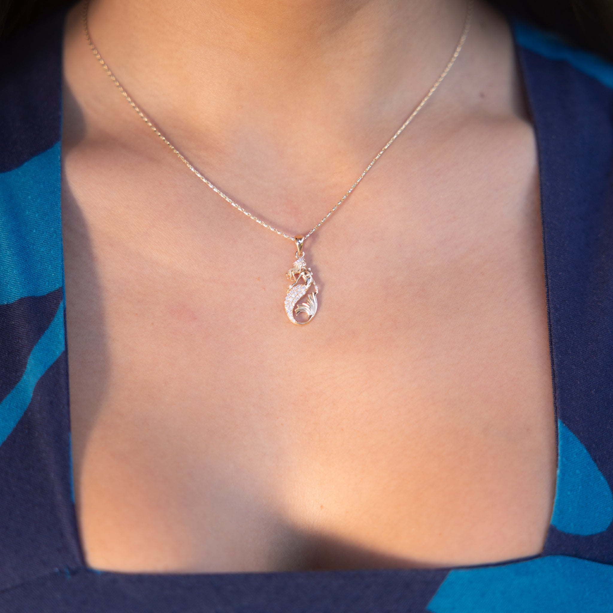 Sealife Mermaid Pendant in Gold with Diamonds - 24mm
