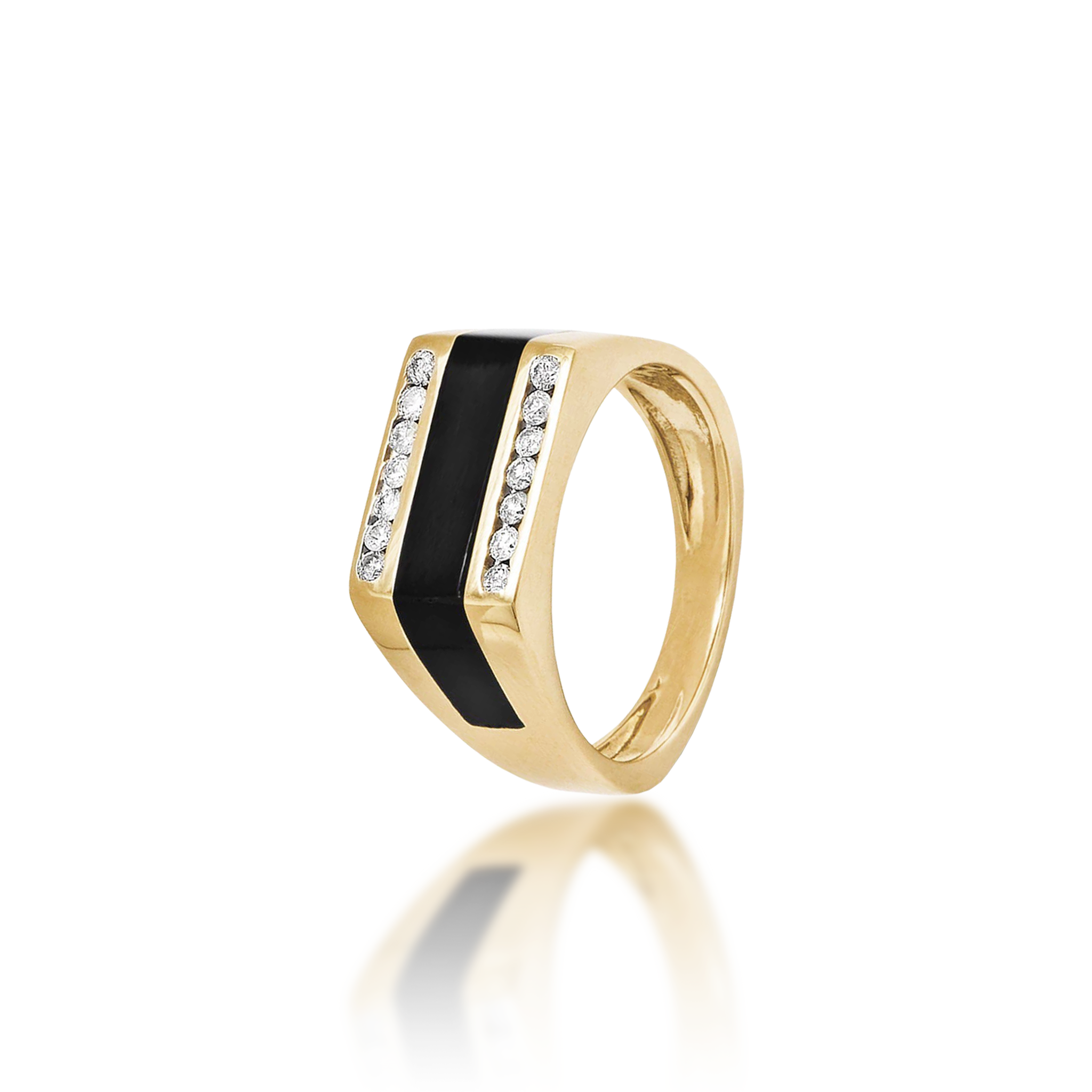 Schwarzer Korallenring in Gold mit Diamanten