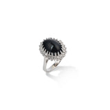 Maui Divers Jewelry Princess Ka‘iulani Black Coral Ring in White Gold with Diamonds - 14mm on White Background