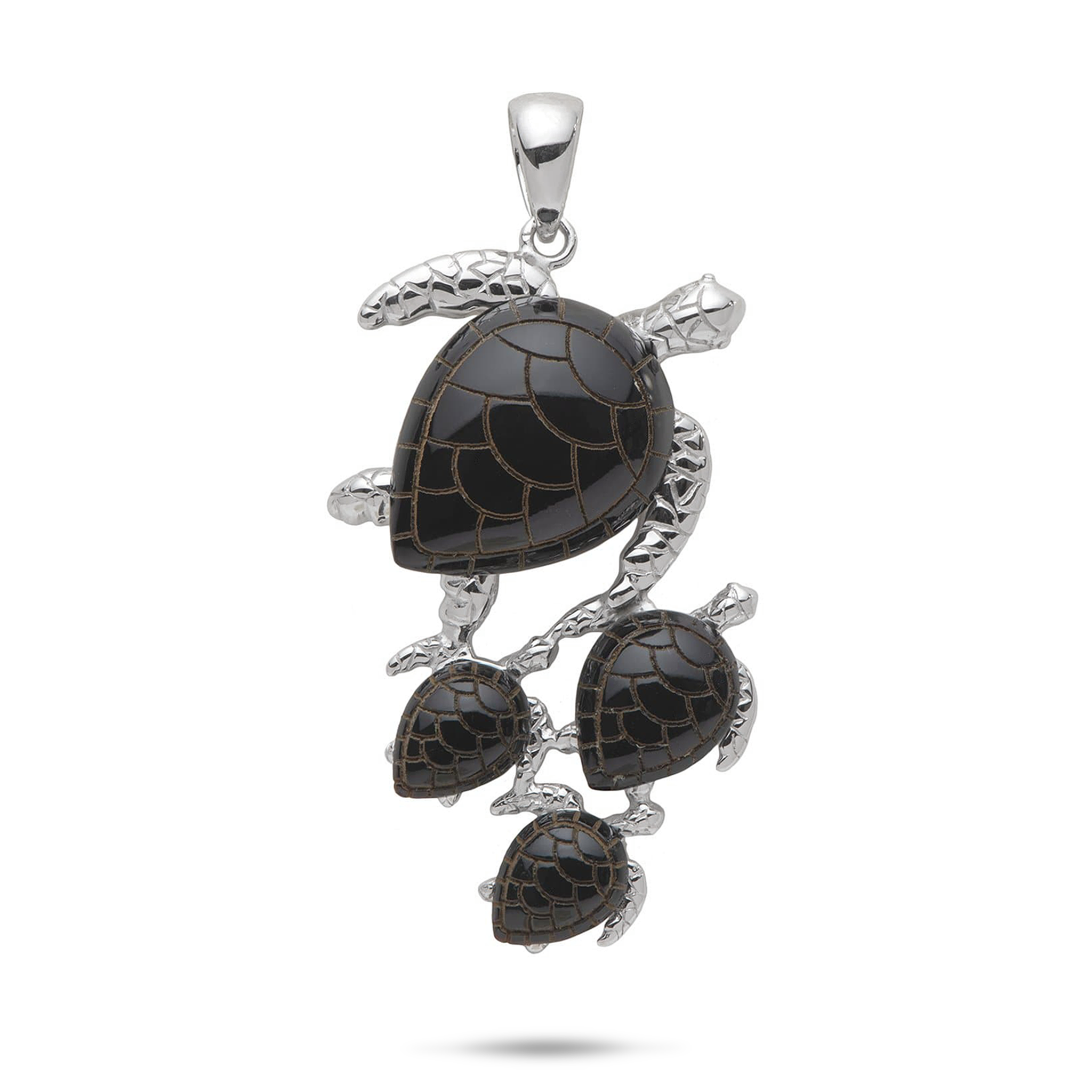 Honu Black Coral Pendant in White Gold - 37mm