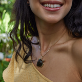 Honu Black Coral Turtle Pendant in Gold with Diamond - 36mm