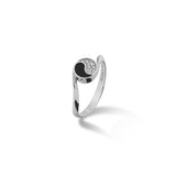 Yin Yang Black Coral Ring in White Gold with Diamonds - 7.5mm