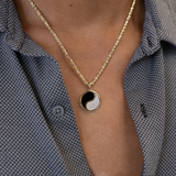 Yin Yang Black Coral Pendant in Gold with Diamonds - 22mm