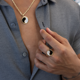 Yin Yang Black Coral Ring in Gold with Diamonds - 17.5mm