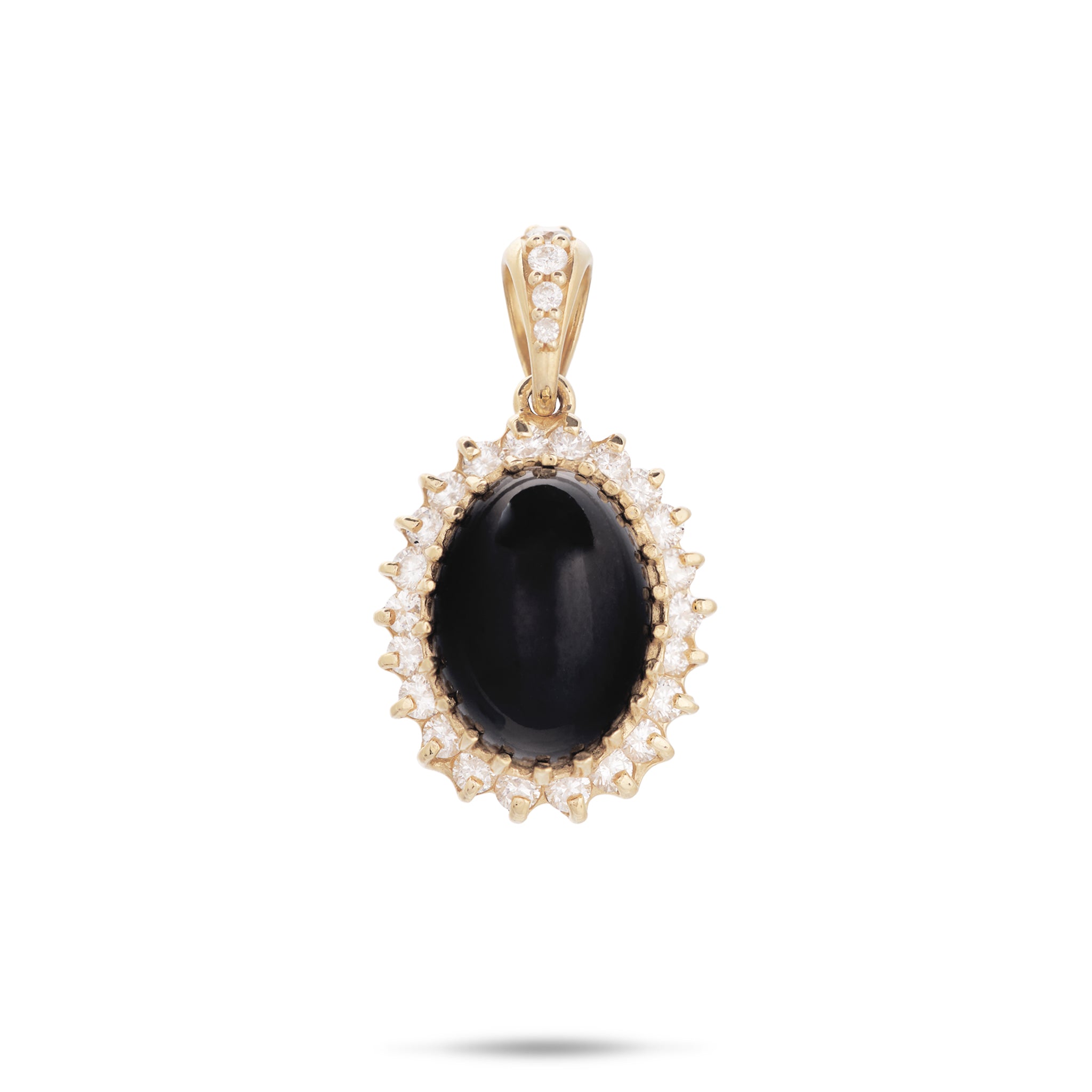 18mm Princess Ka‘iulani Black Coral Pendant in Gold with Diamonds on white background