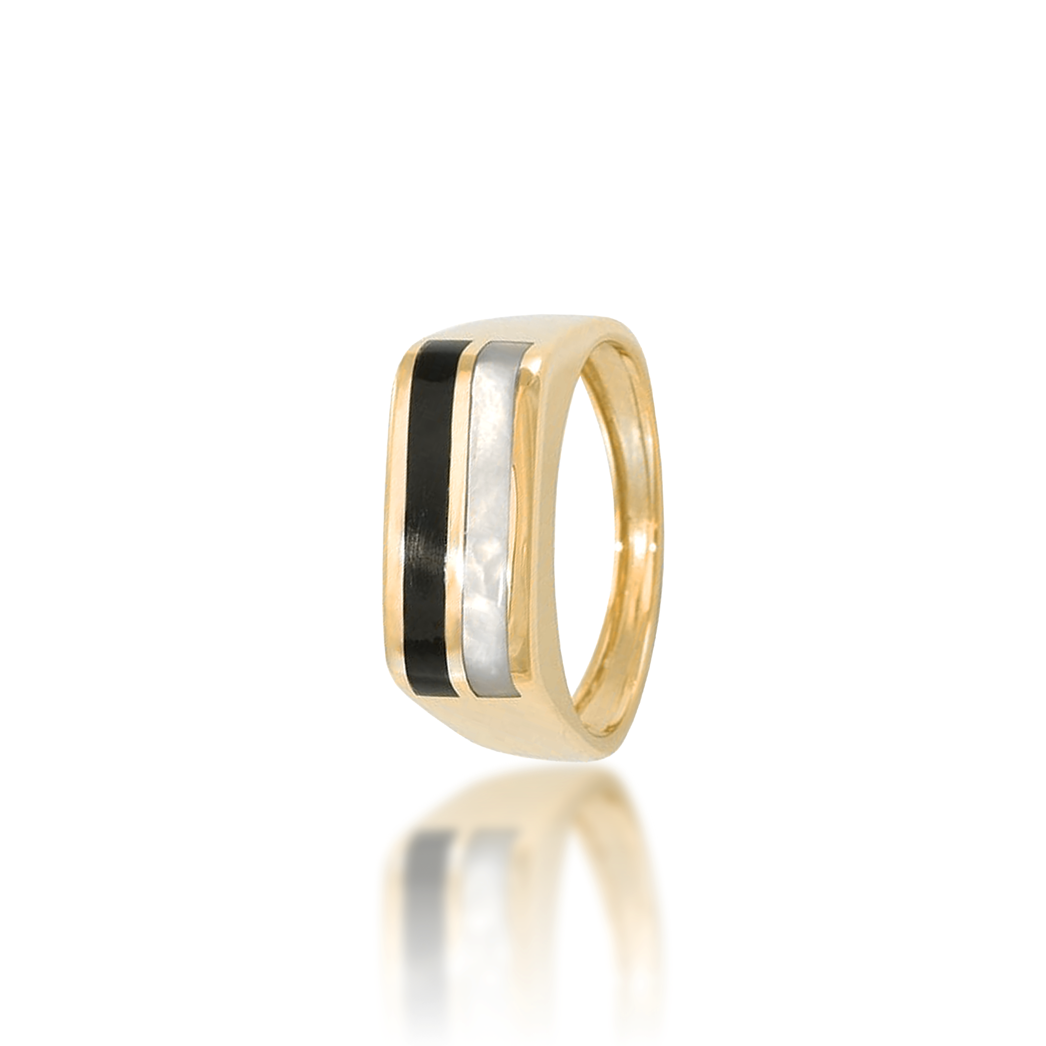 Schwarzer Korallenring in Gold mit Perlmutt