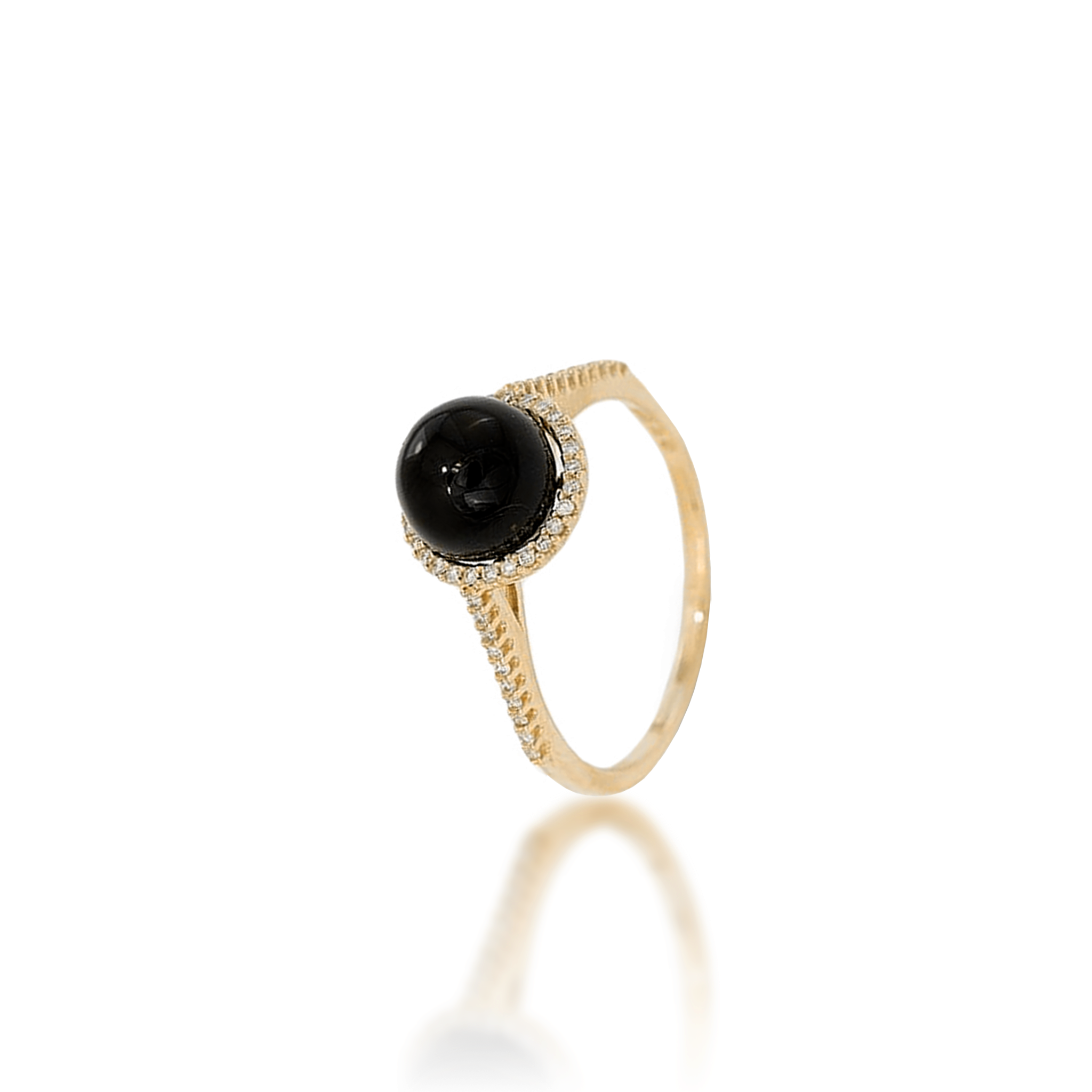 Halo-Ring mit schwarzer Koralle in Gold mit Diamanten – 7–7,9 mm