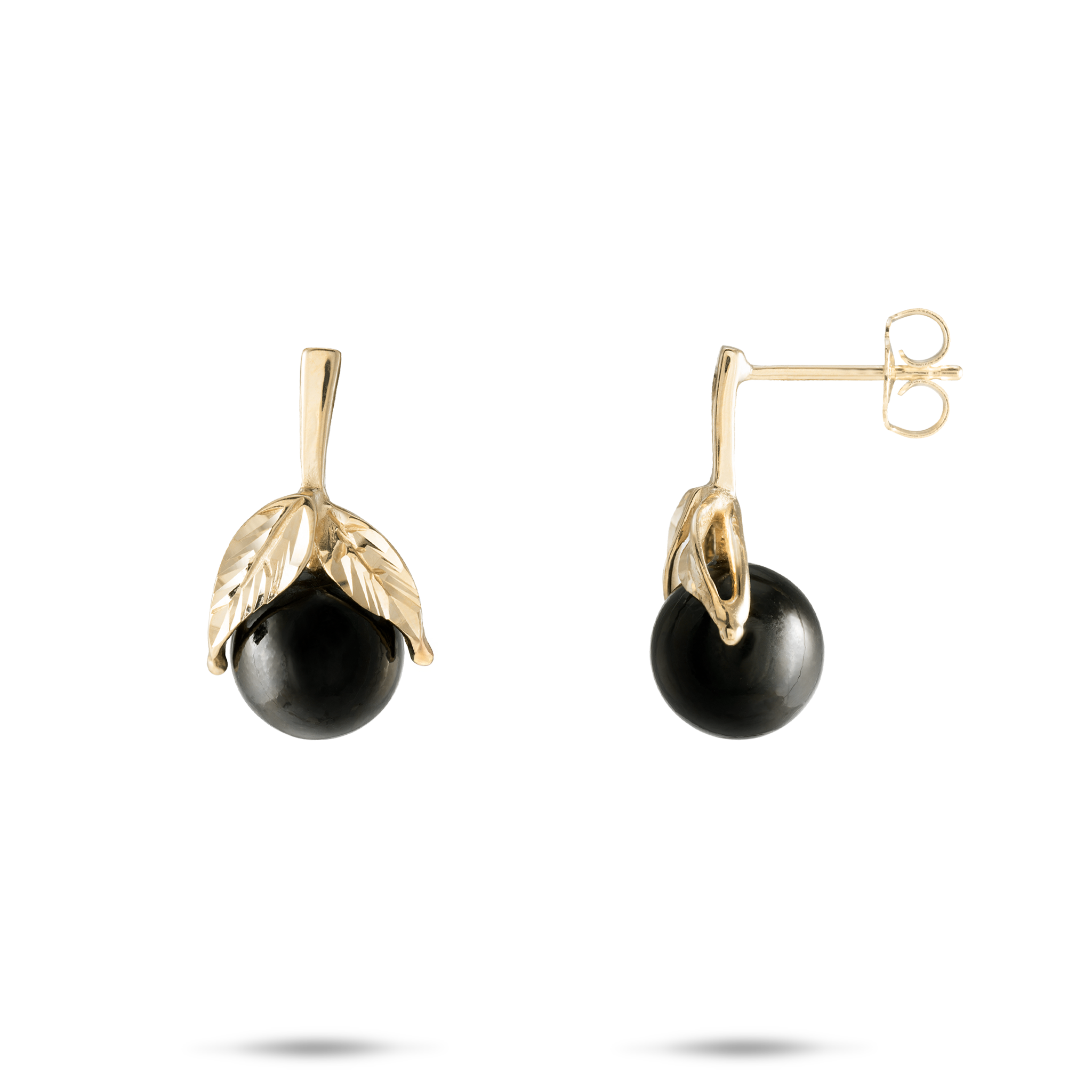 Maile Black Coral Earrings in Gold - 9-10mm