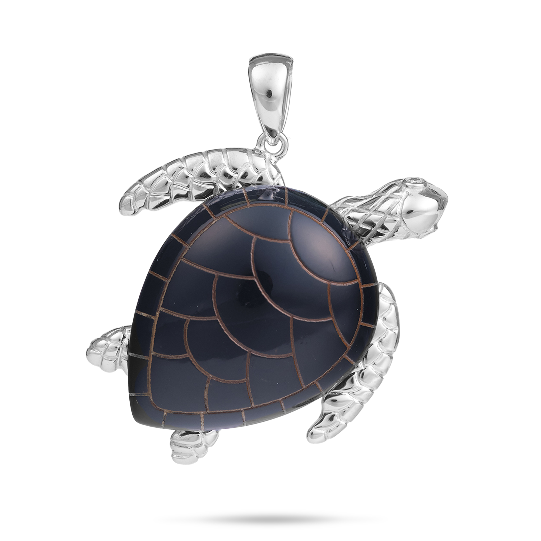 Honu Black Coral Pendant in White Gold - 36mm
