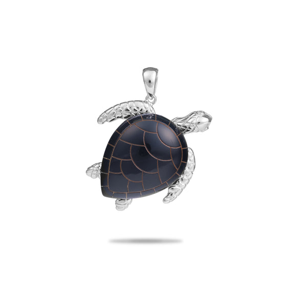 Honu Black Coral Anhänger aus Weißgold – 36 mm