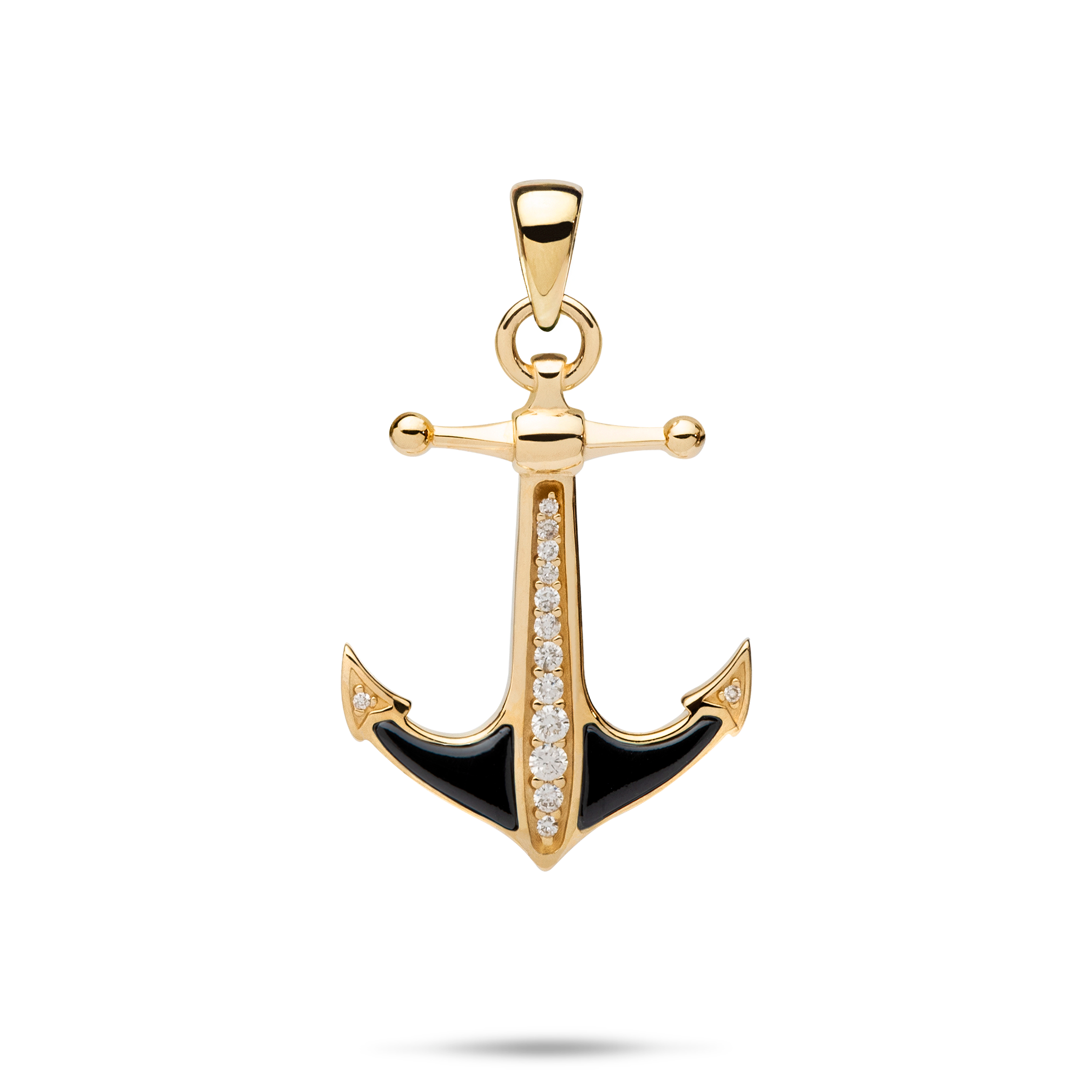Sealife Anchor Black Coral Pendant in Gold with Diamonds - 28mm