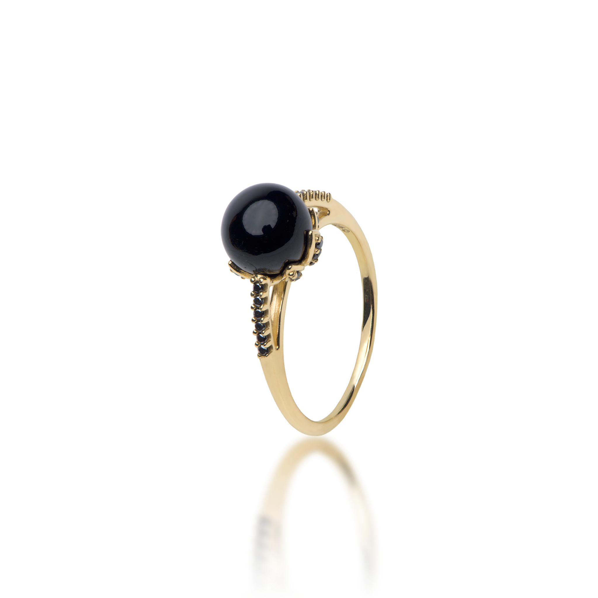 Nachtblüten-Ring mit schwarzer Koralle in Gold mit schwarzen Diamanten – 7–7,9 mm