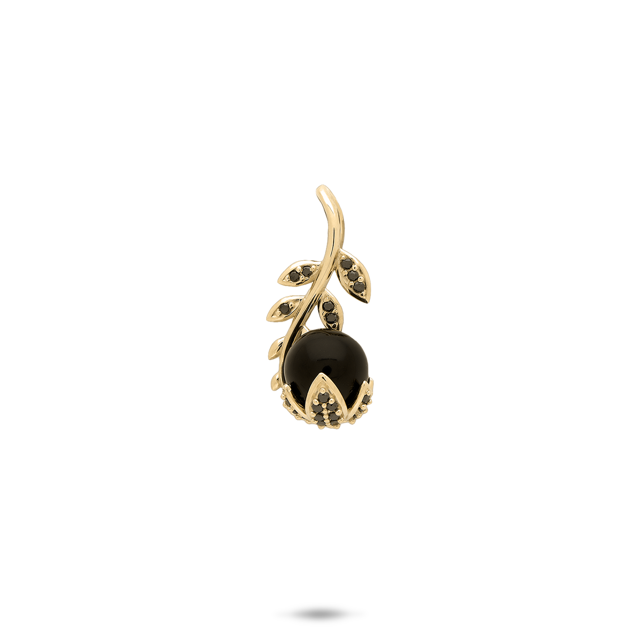 Night Blossom Black Coral Pendant in Gold with Black Diamonds