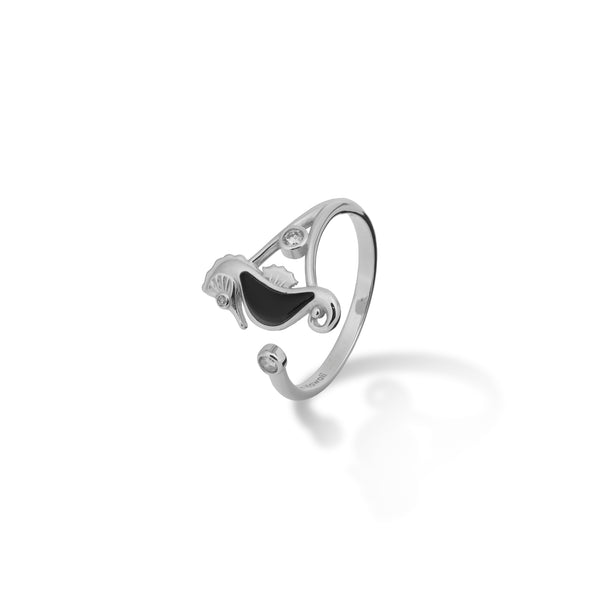 Sealife Seahorse Black Coral Ring aus Weißgold mit Diamanten – 15 mm