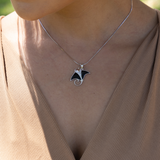 Sealife Manta Ray Black Coral Pendant in White Gold with Diamonds - 21mm