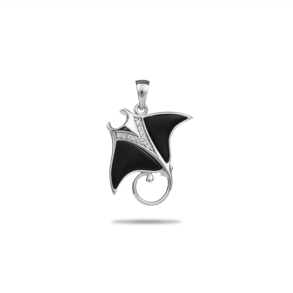 Sealife Manta Ray Black Coral Anhänger in Weißgold mit Diamanten - 21 mm