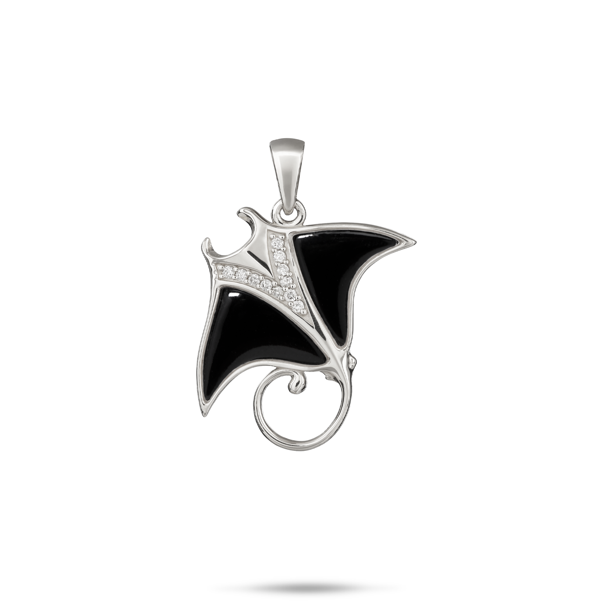Sealife Manta Ray Black Coral Pendant in White Gold with Diamonds - 21mm