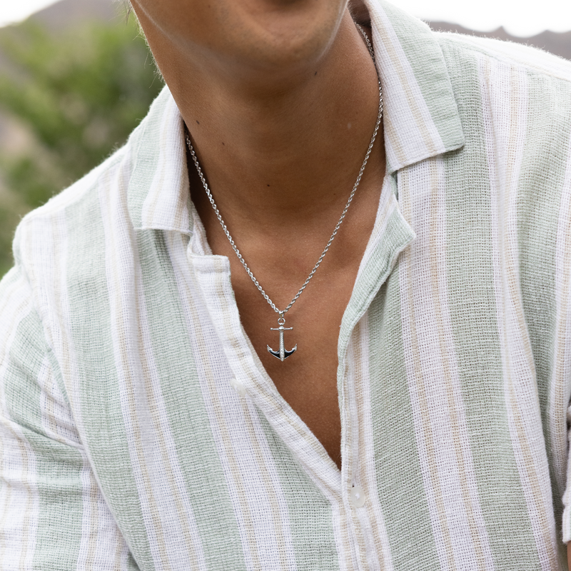 Sealife Anchor Black Coral Pendant in White Gold with Diamonds - 28mm