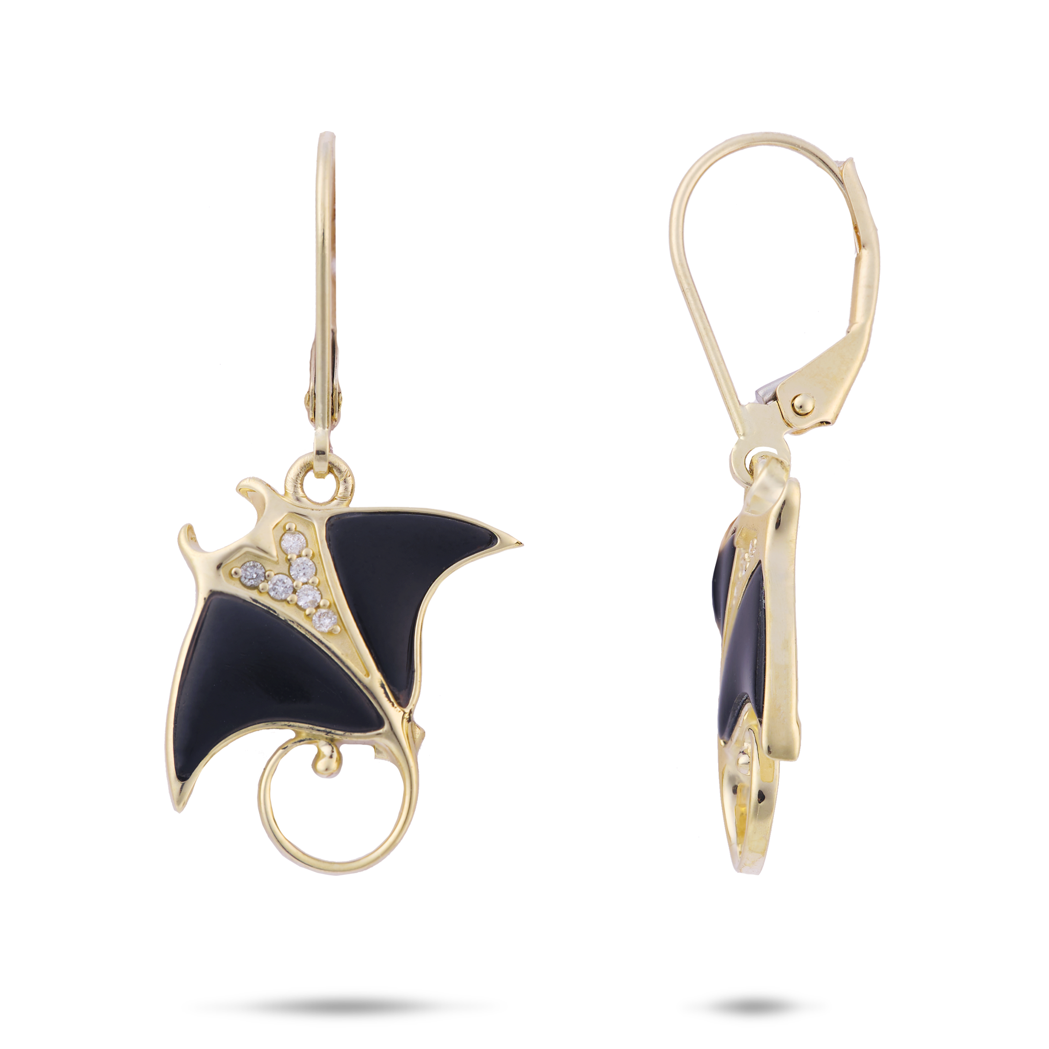 Sealife Mantarochen-Ohrringe aus schwarzer Koralle in Gold mit Diamanten – 20 mm