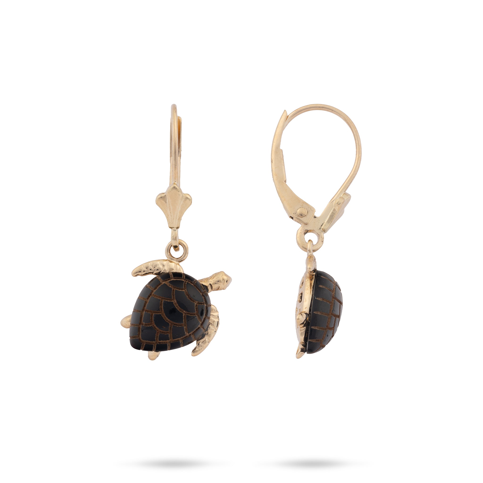 Honu Ohrringe mit schwarzer Koralle in Gold - 12 mm