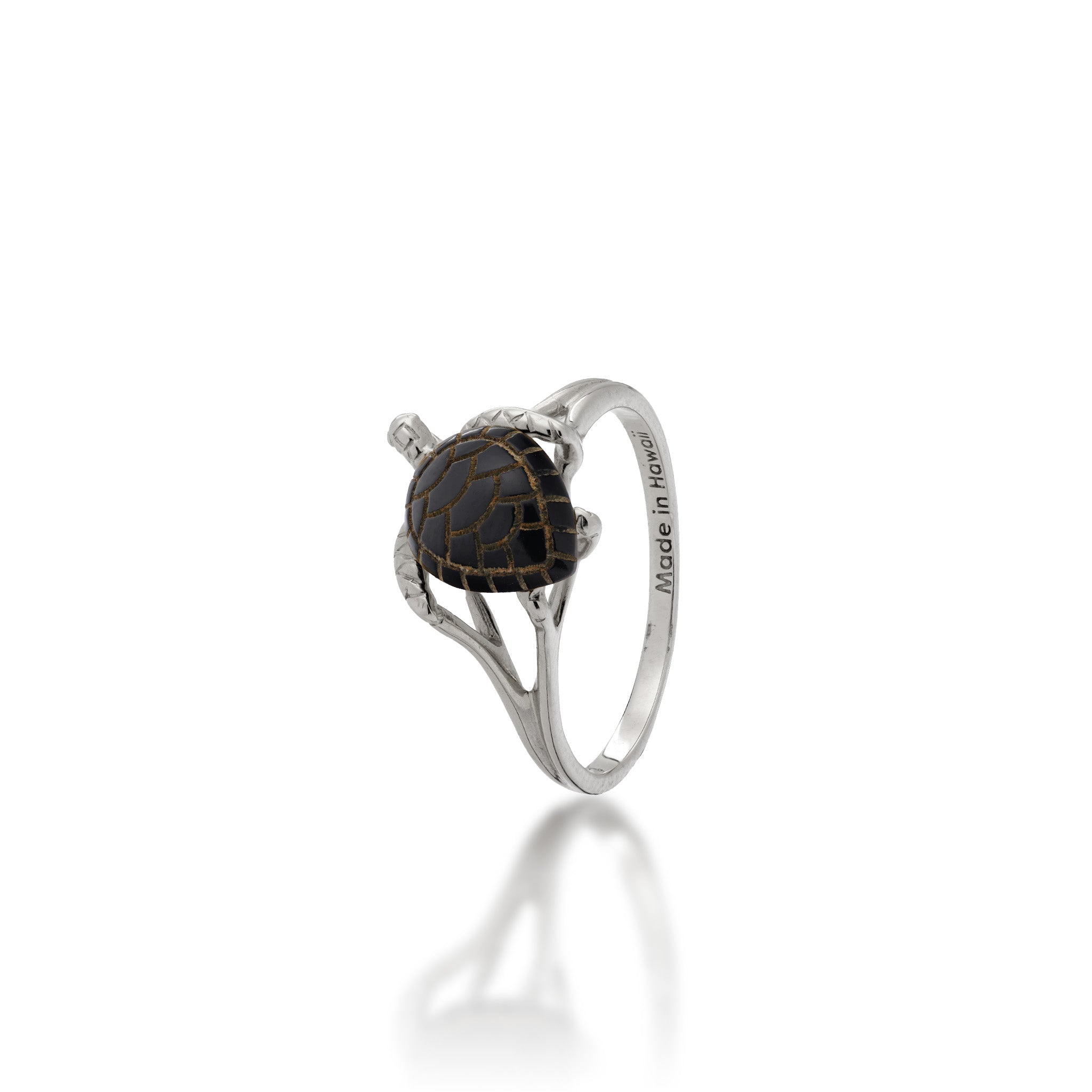 11mm Honu Black Coral Ring in White Gold on white background