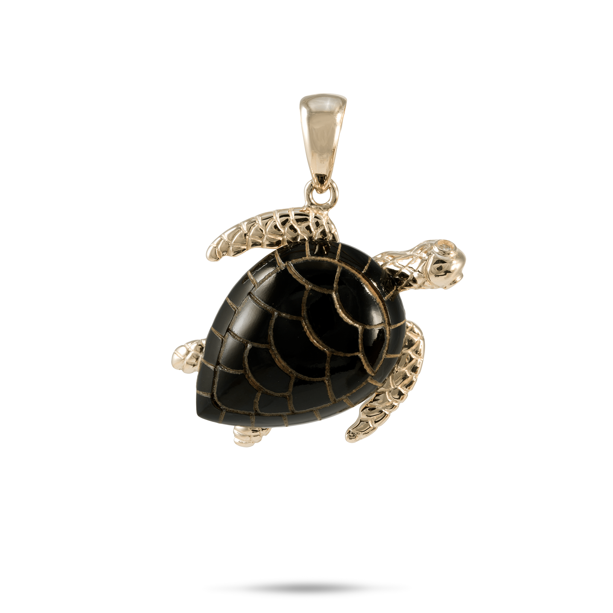Honu Black Coral Anhänger in Gold mit Diamanten – 26 mm
