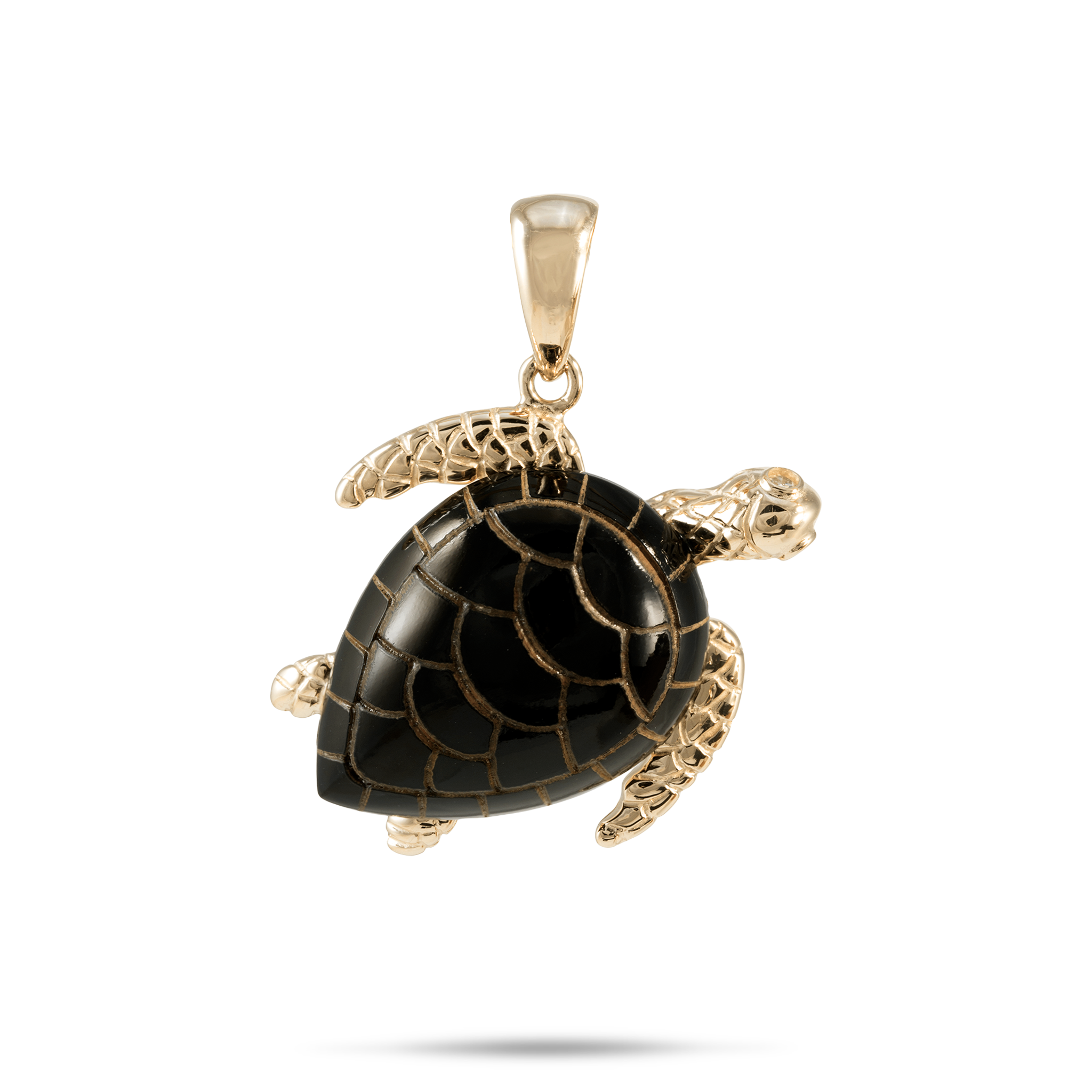 Honu Black Coral Pendant in Gold with Diamonds - 21mm