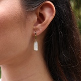 Hawaiian Heirloom Plumeria Mother of Pearl Earrings in Gold with Diamonds - 17mm