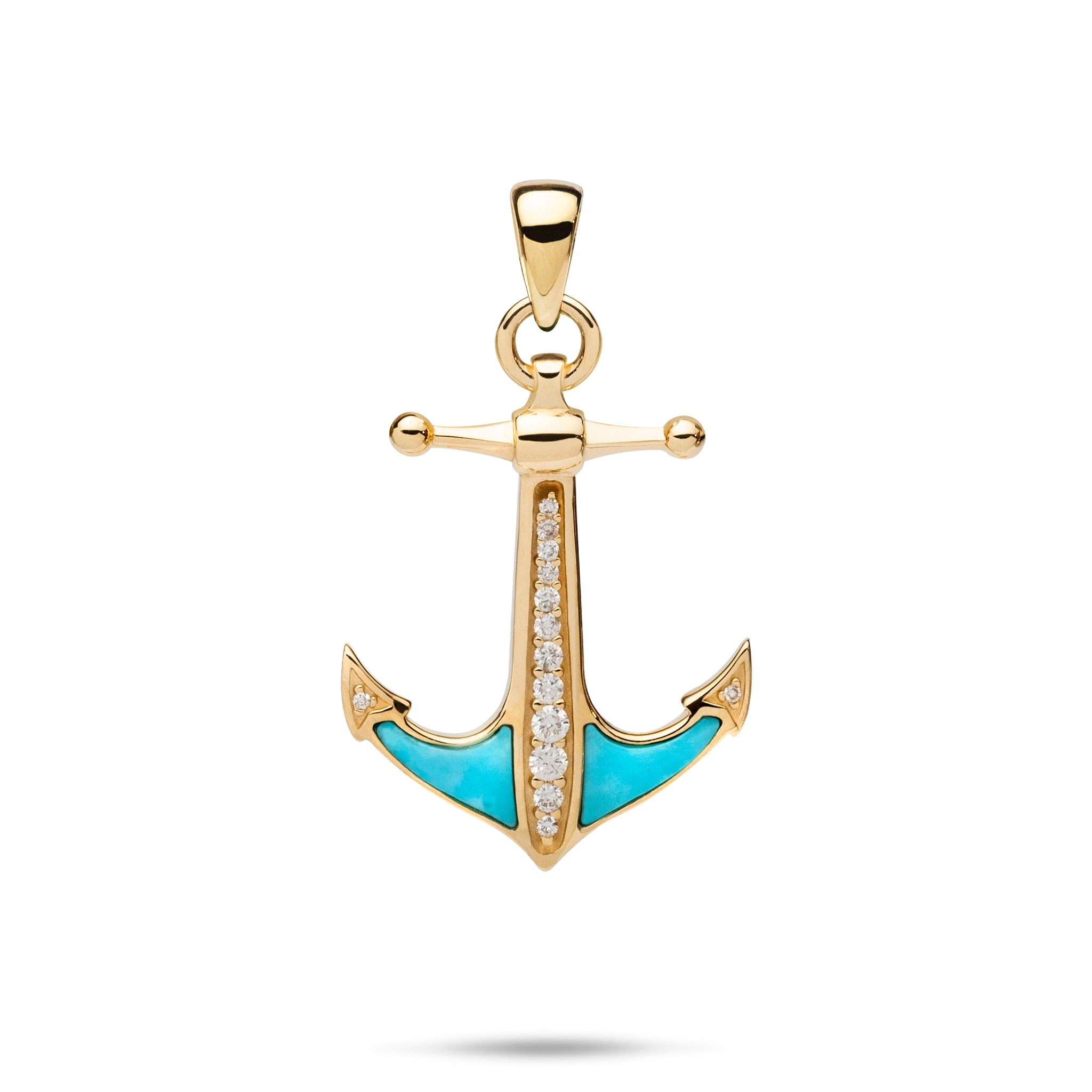Sealife-Anker-Türkis-Anhänger in Gold mit Diamanten – 28 mm