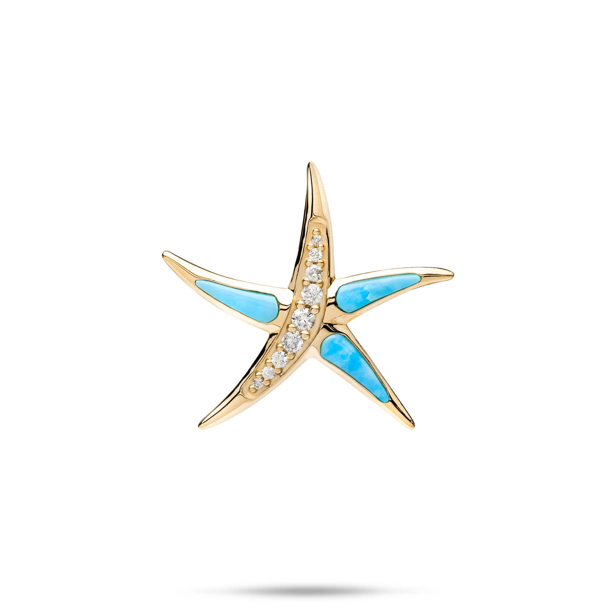 Sealife Seestern-Türkis-Anhänger in Gold mit Diamanten – 23 mm
