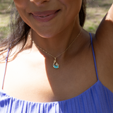 Sealife Fish Hook Turquoise Pendant in Gold with Diamonds - 27mm