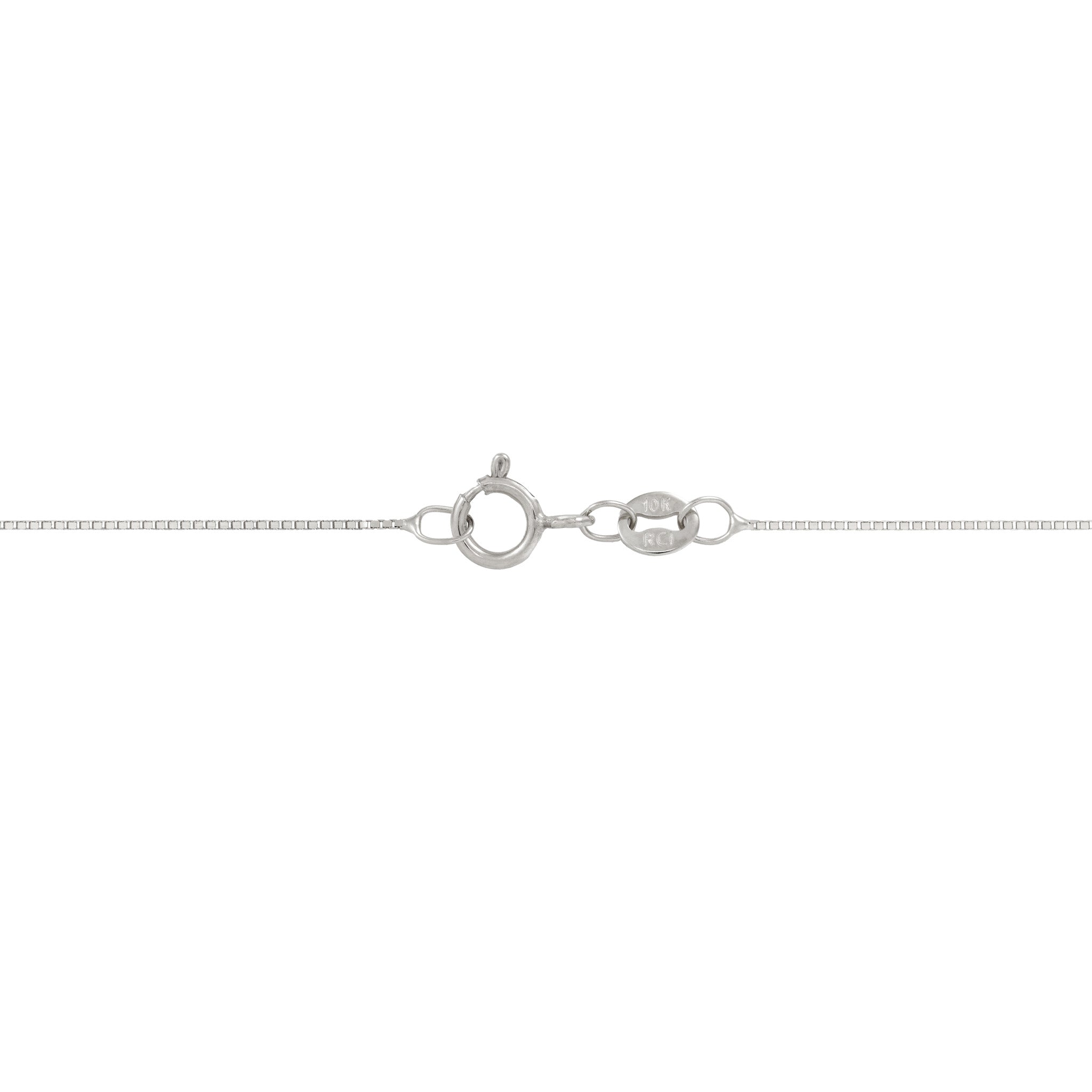 0.6mm Box Chain in 10k White Gold O-Ring Clasp on white background