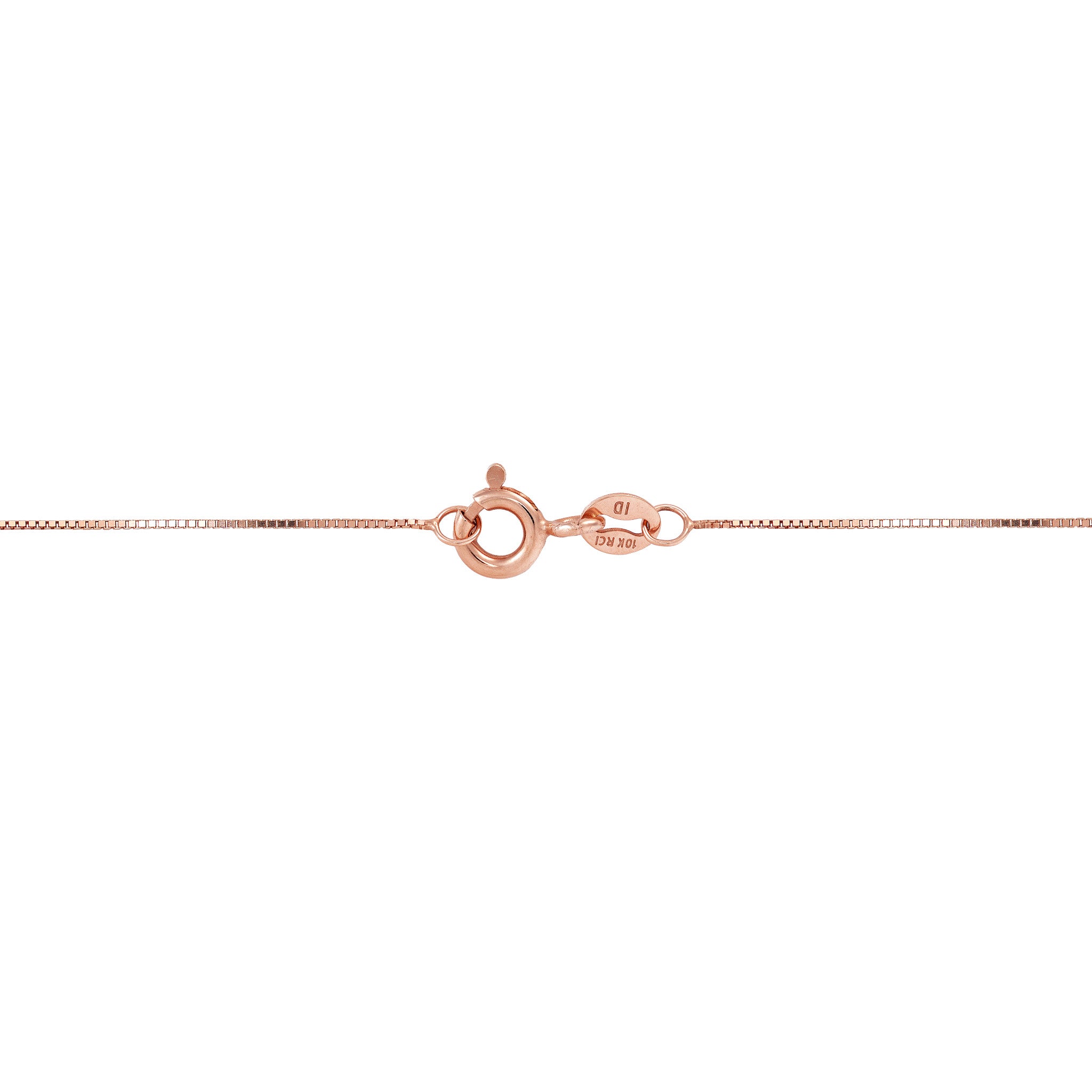 0.45mm Box Chain in 10k Rose Gold with O-Ring Clasp on white background