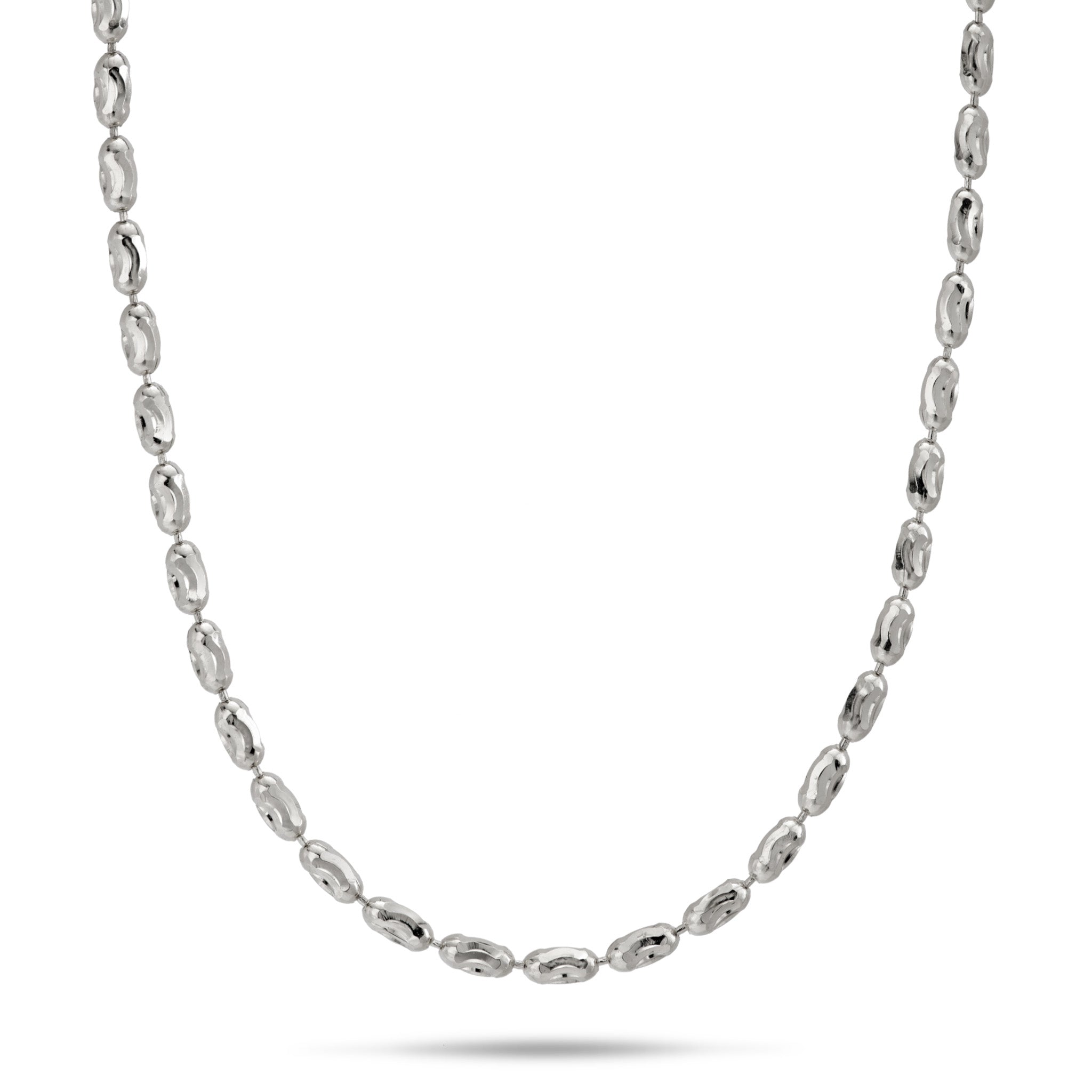 1.8mm Ovalina Chain in White Gold on a white background