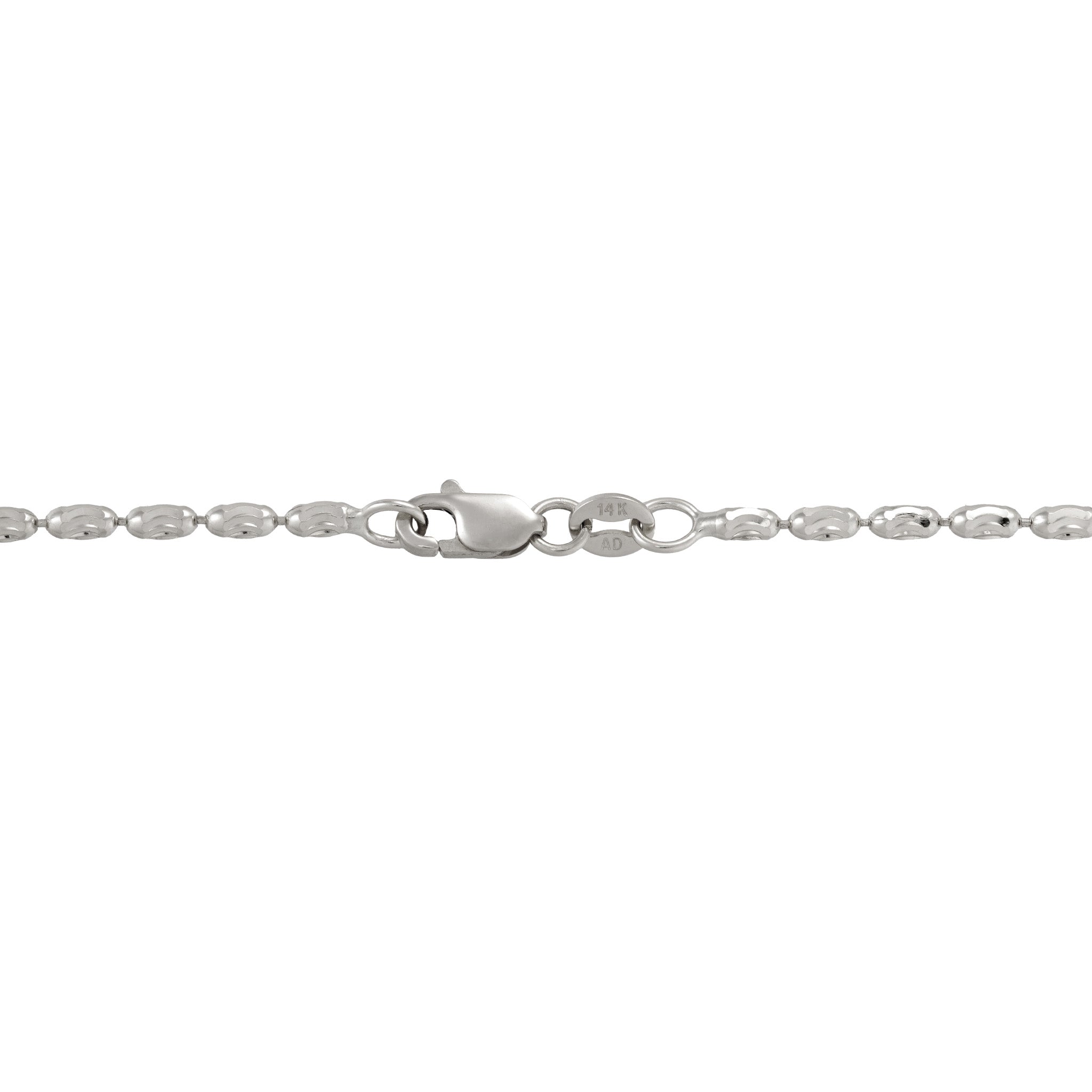 1.8mm Ovalina Chain in White Gold Lobster Claw Clasp on a white background