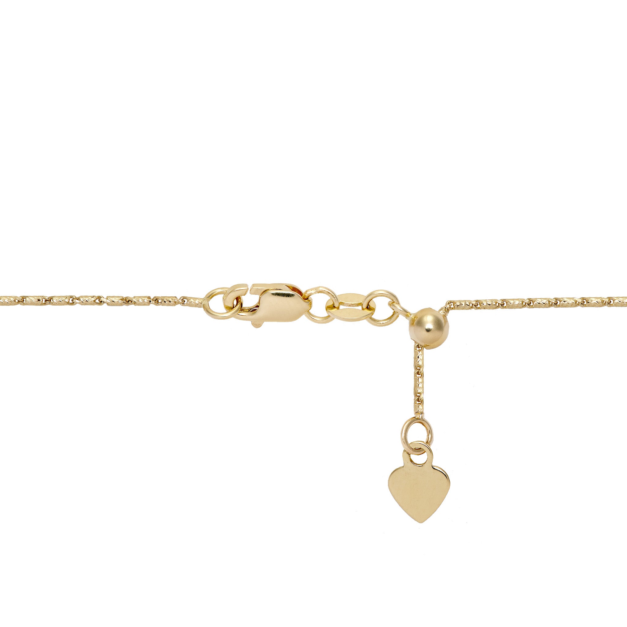 0.9mm Raso Chain in 14k Yellow Gold with Lobster Claw Clasp and Adjustable Ball Mechanism on white background