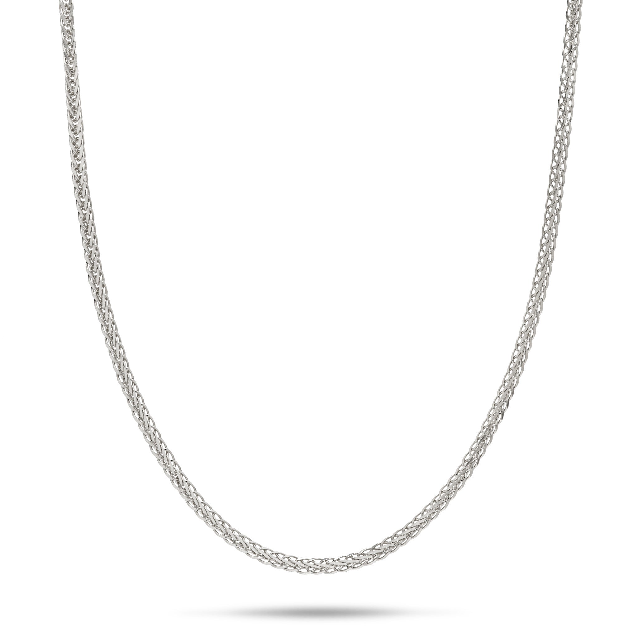 24" Adjustable 1.4mm Espiga Chain in White Gold on a white background
