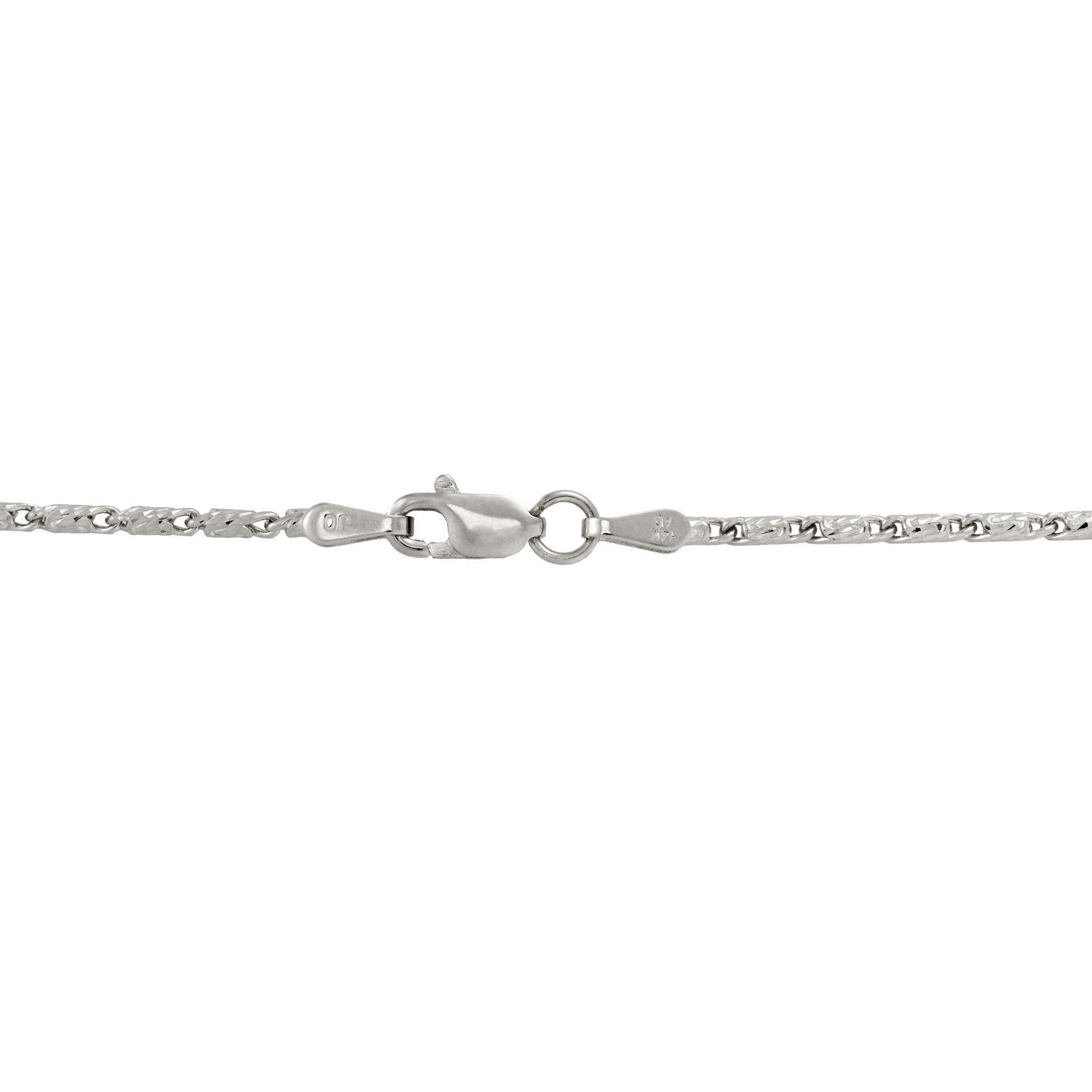 1.4mm Raso Chain in White Gold Lobster Claw Clasp on a white background