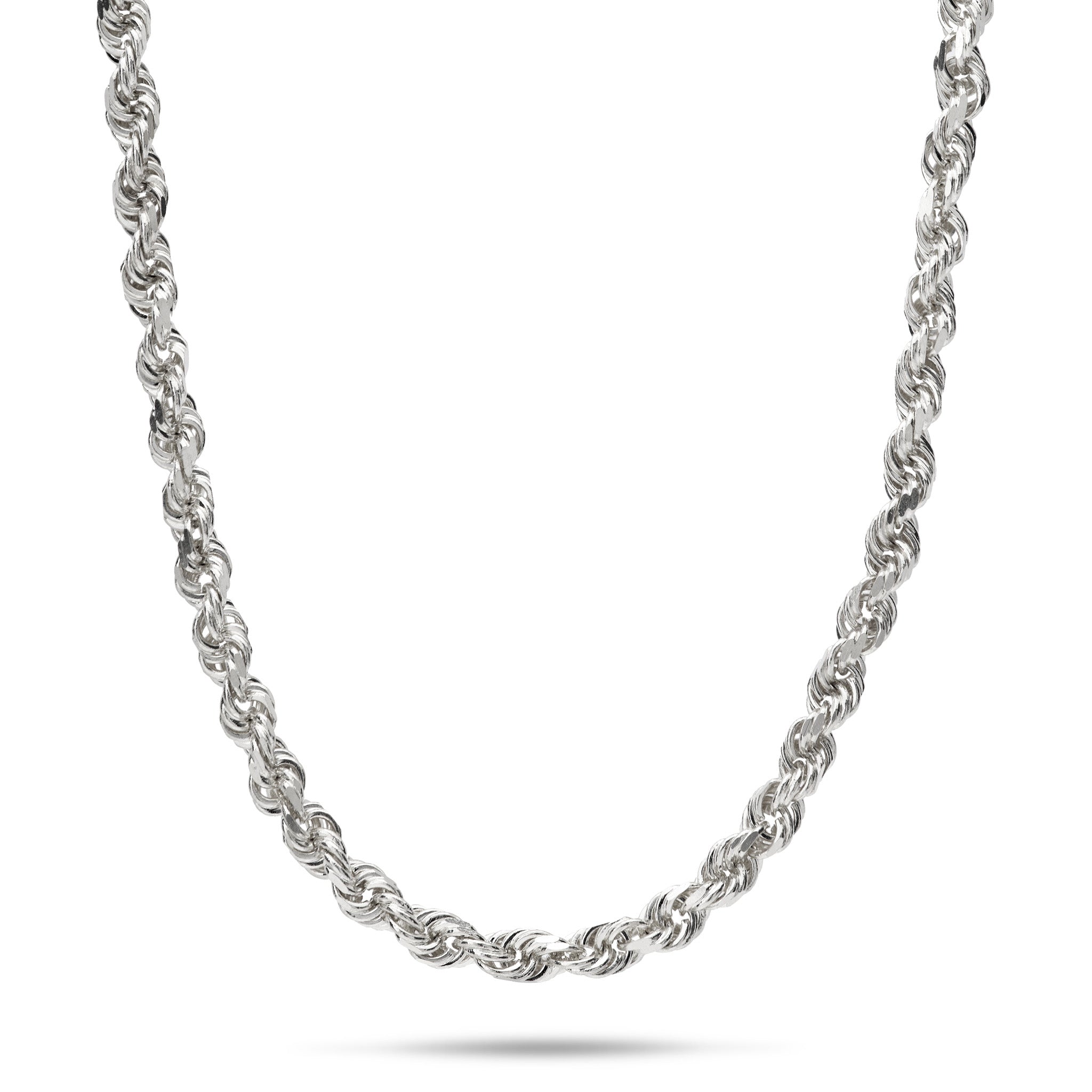 2.5mm Rope Chain in 14k White Gold on a white background