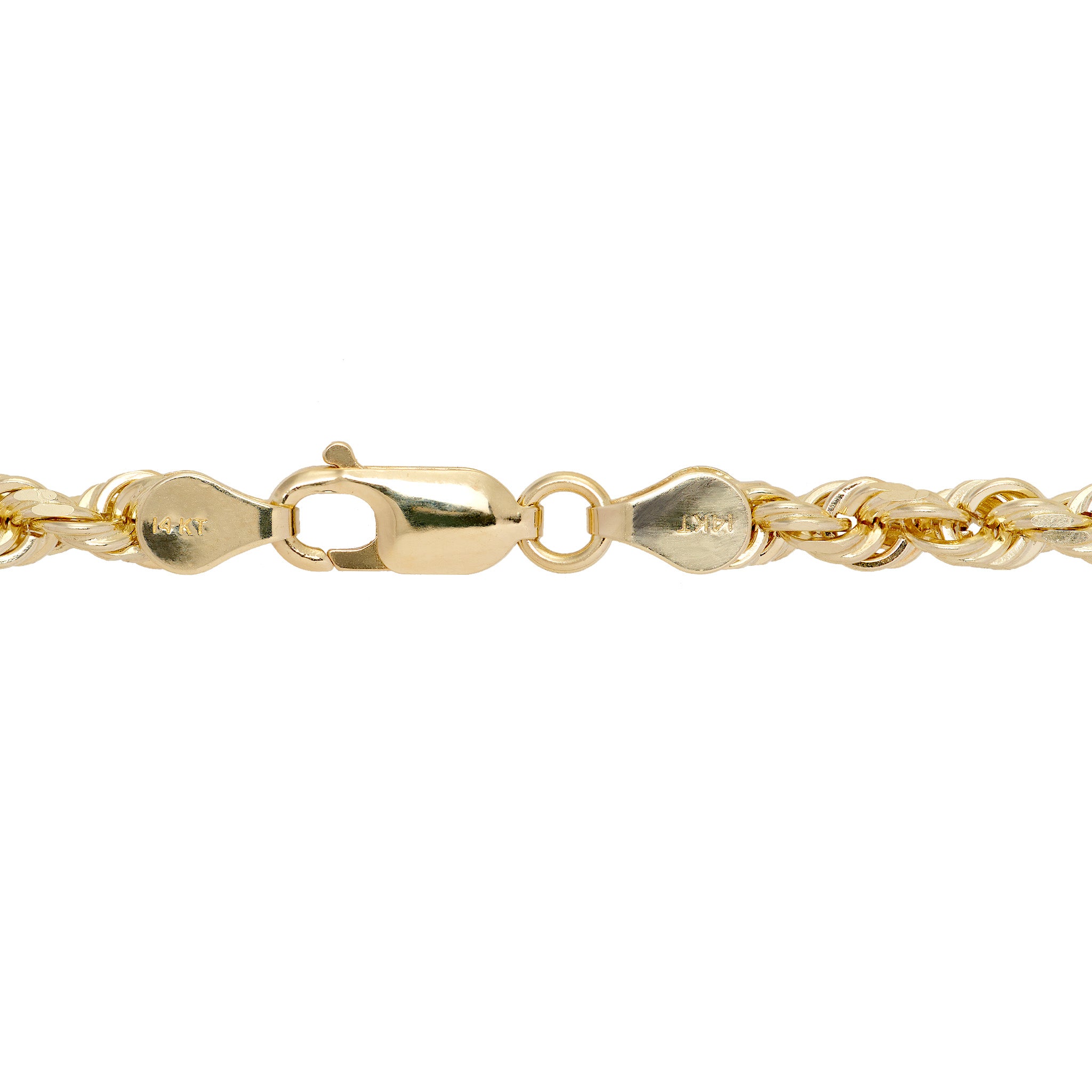 5mm Rope Chain in 14k Yellow Gold on a white background