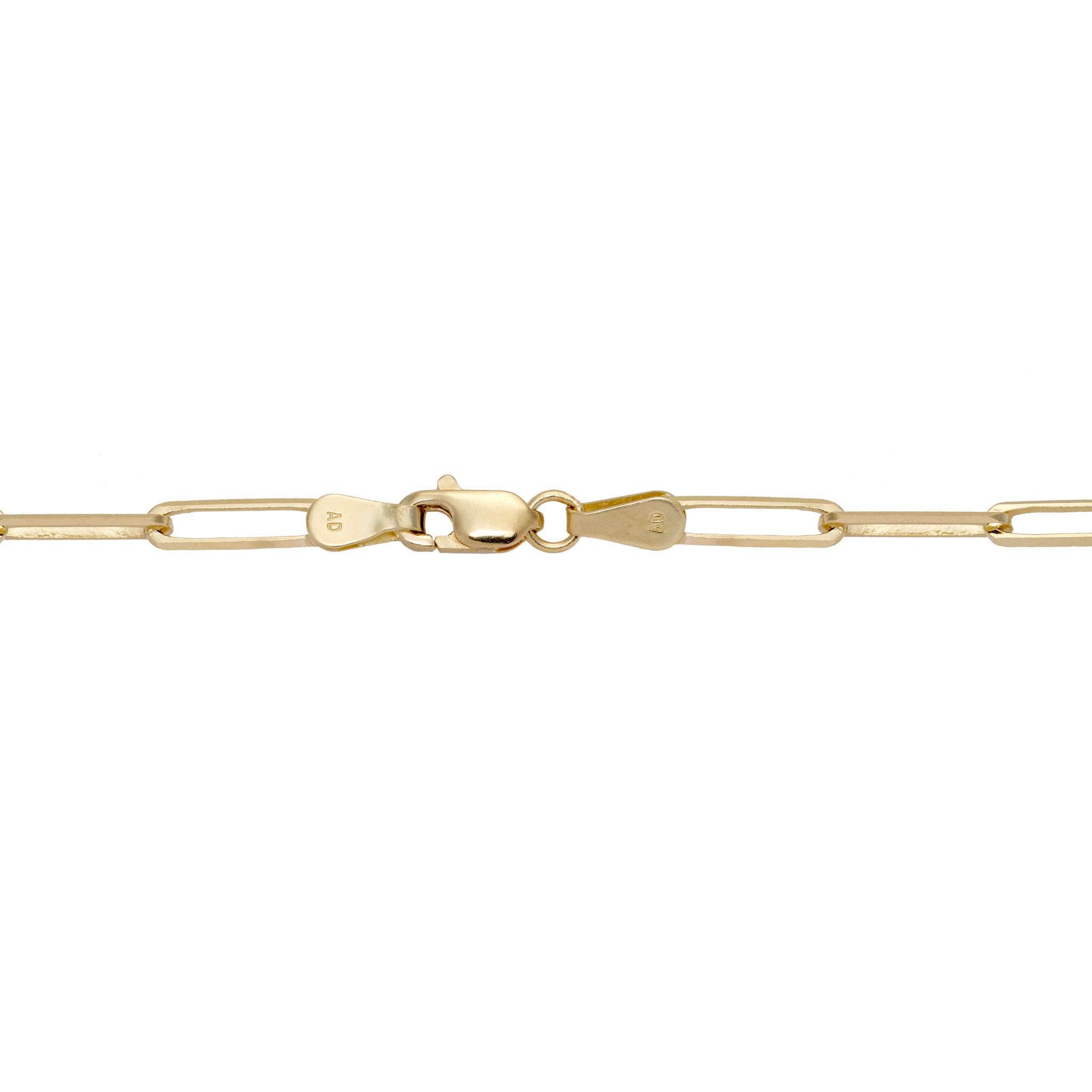 2.7mm Paperclip Chain in 14k Yellow Gold with Lobster Claw Clasp on a white background