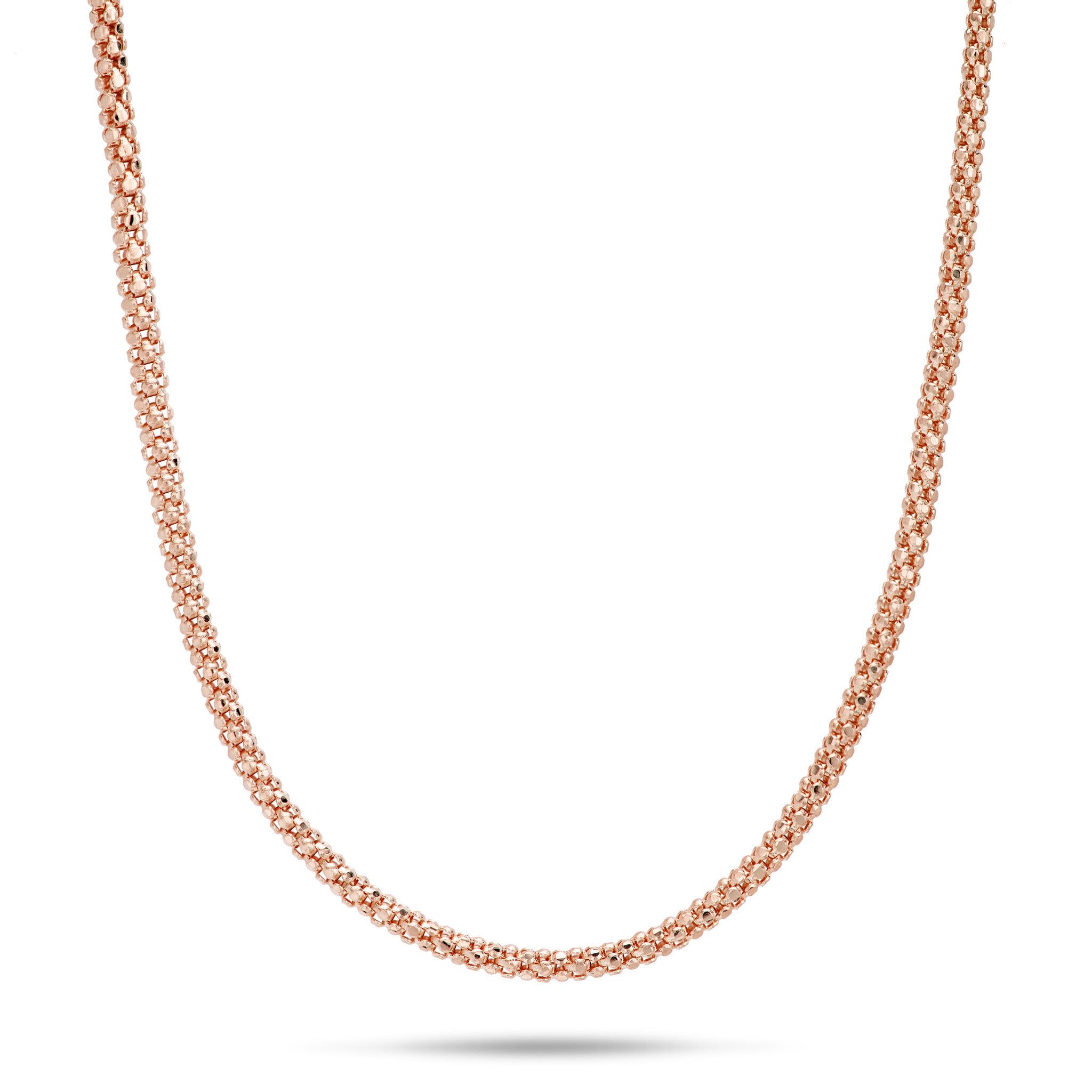 1.6mm Popcorn Chain in 14k Rose Gold on a white background