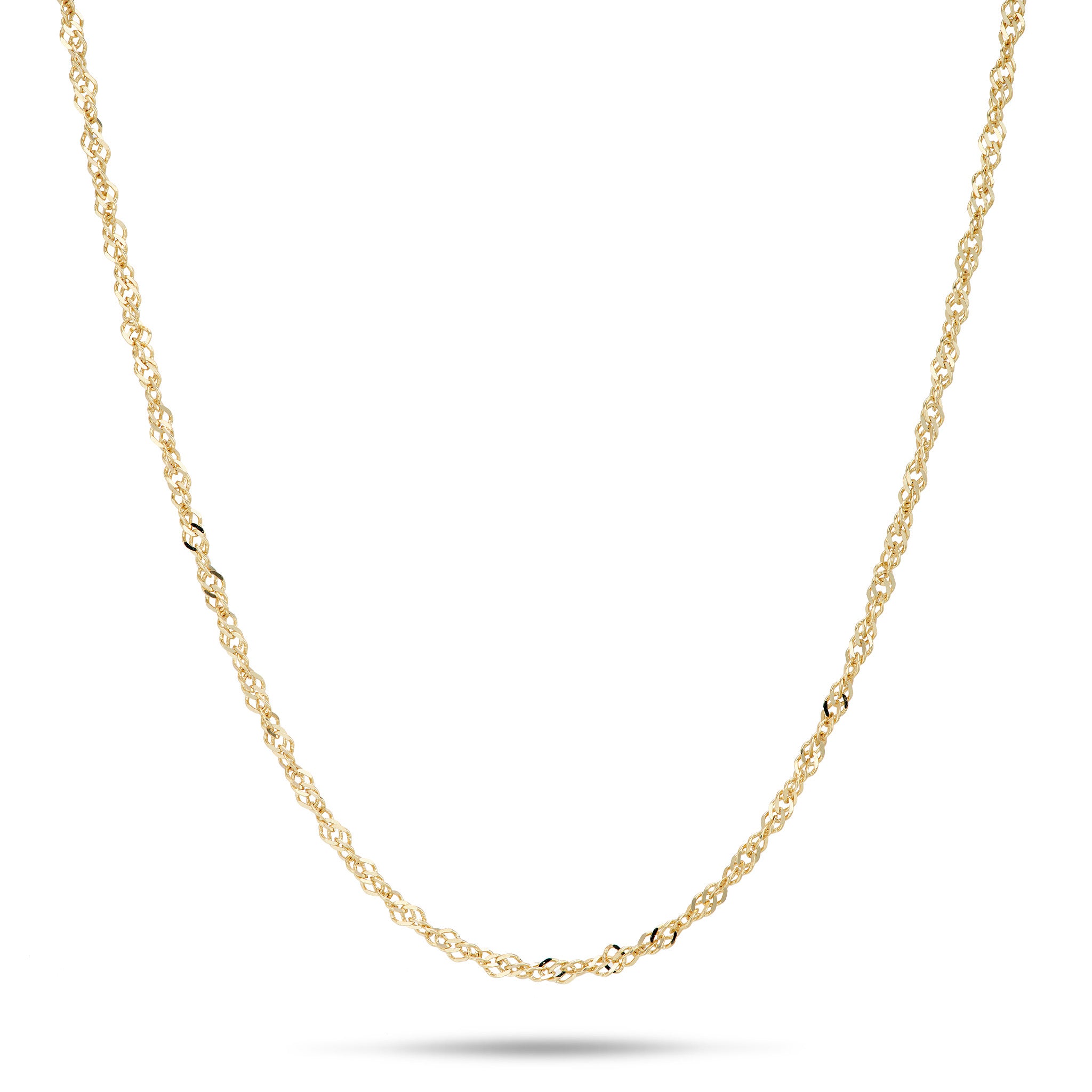 1.0mm Singapore Chain in 14k Yellow Gold on a white background