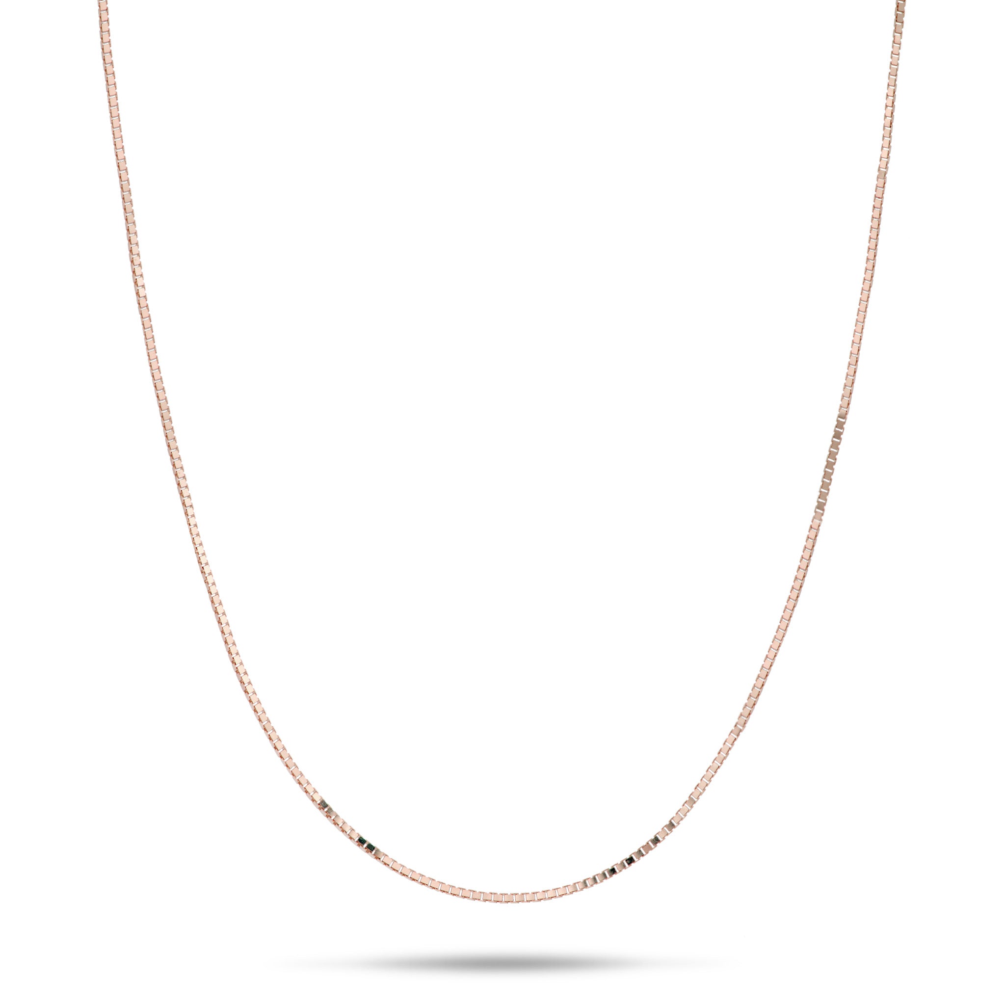 0.6mm Lite Box Chain in 14k Rose Gold on a white background