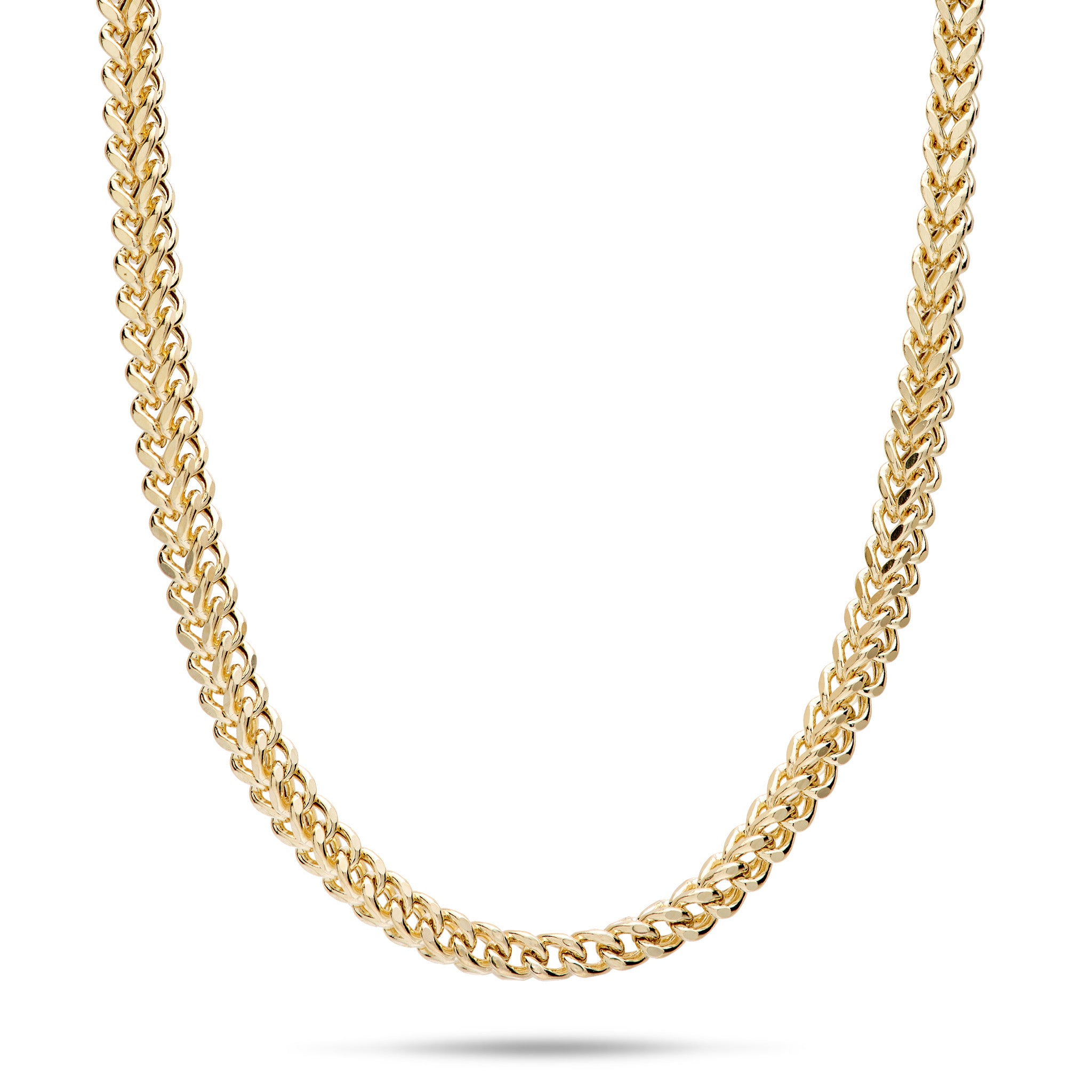 22" 2.5mm Hollow Franco Chain in 14k Yellow Gold on a white background