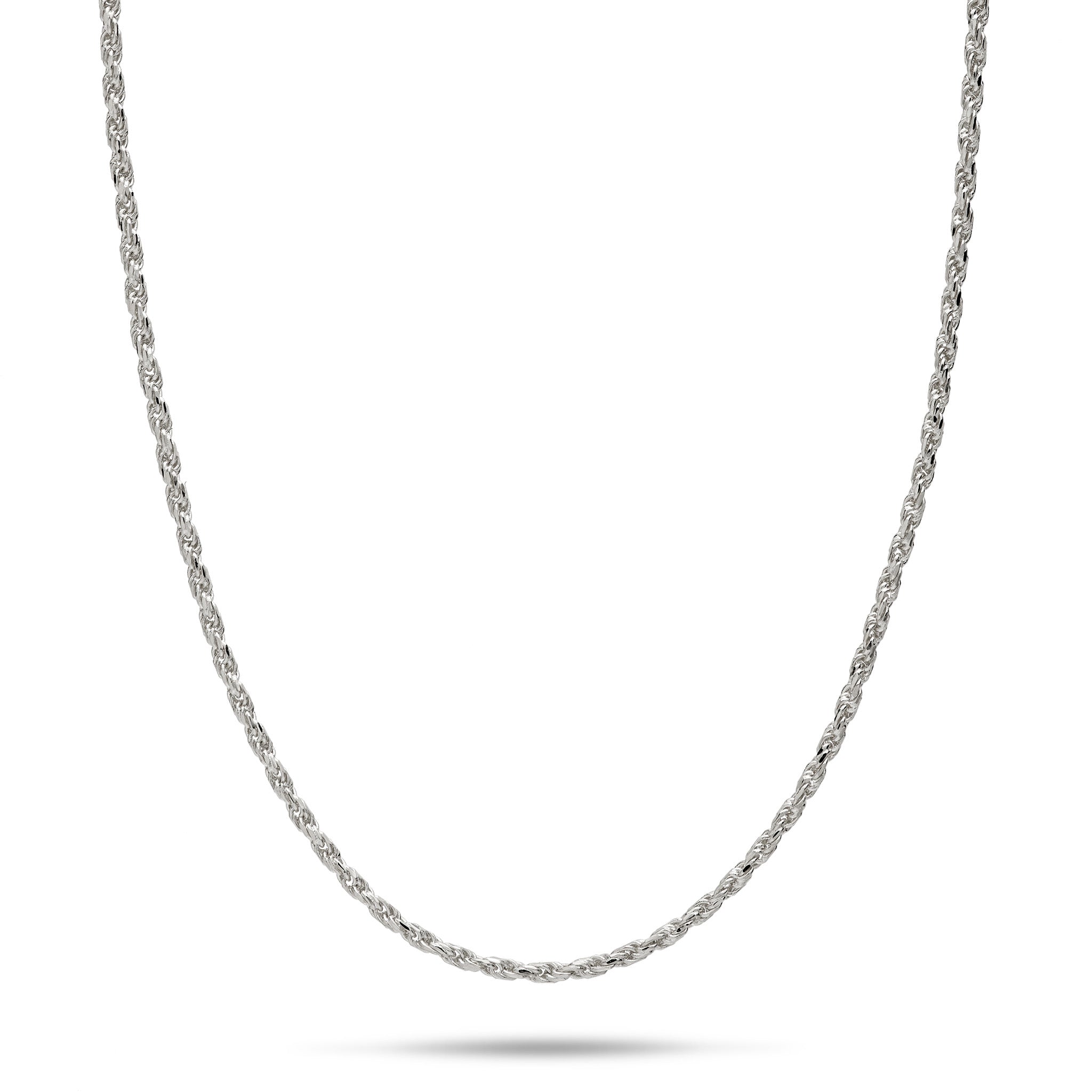 1.0mm Rope Chain in 14k White Gold on a white background