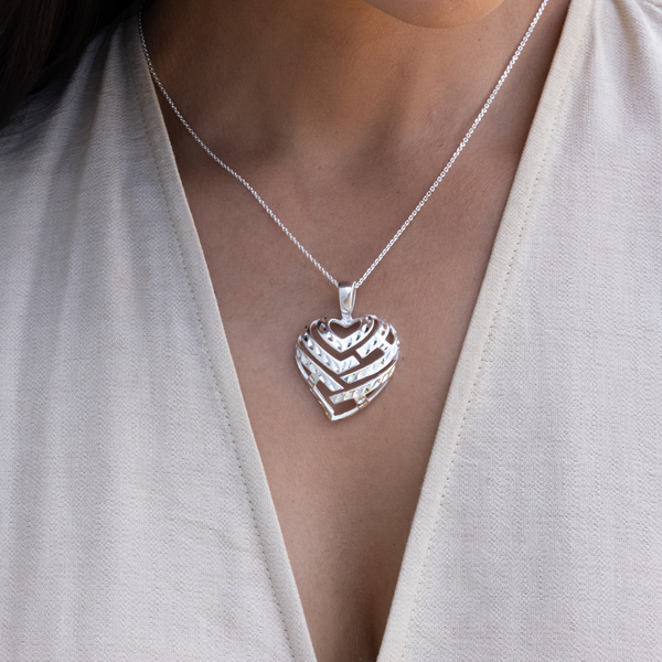 24" Adjustable Aloha Heart Necklace in Sterling Silver - 30mm