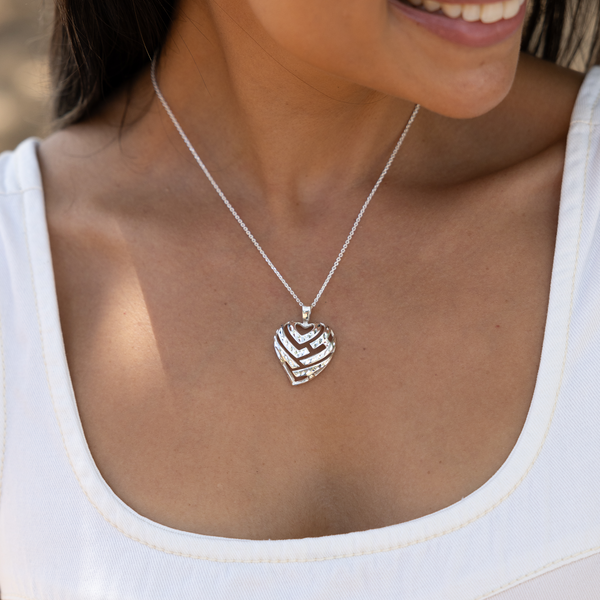 24" Adjustable Aloha Heart Necklace in Sterling Silver - 24mm