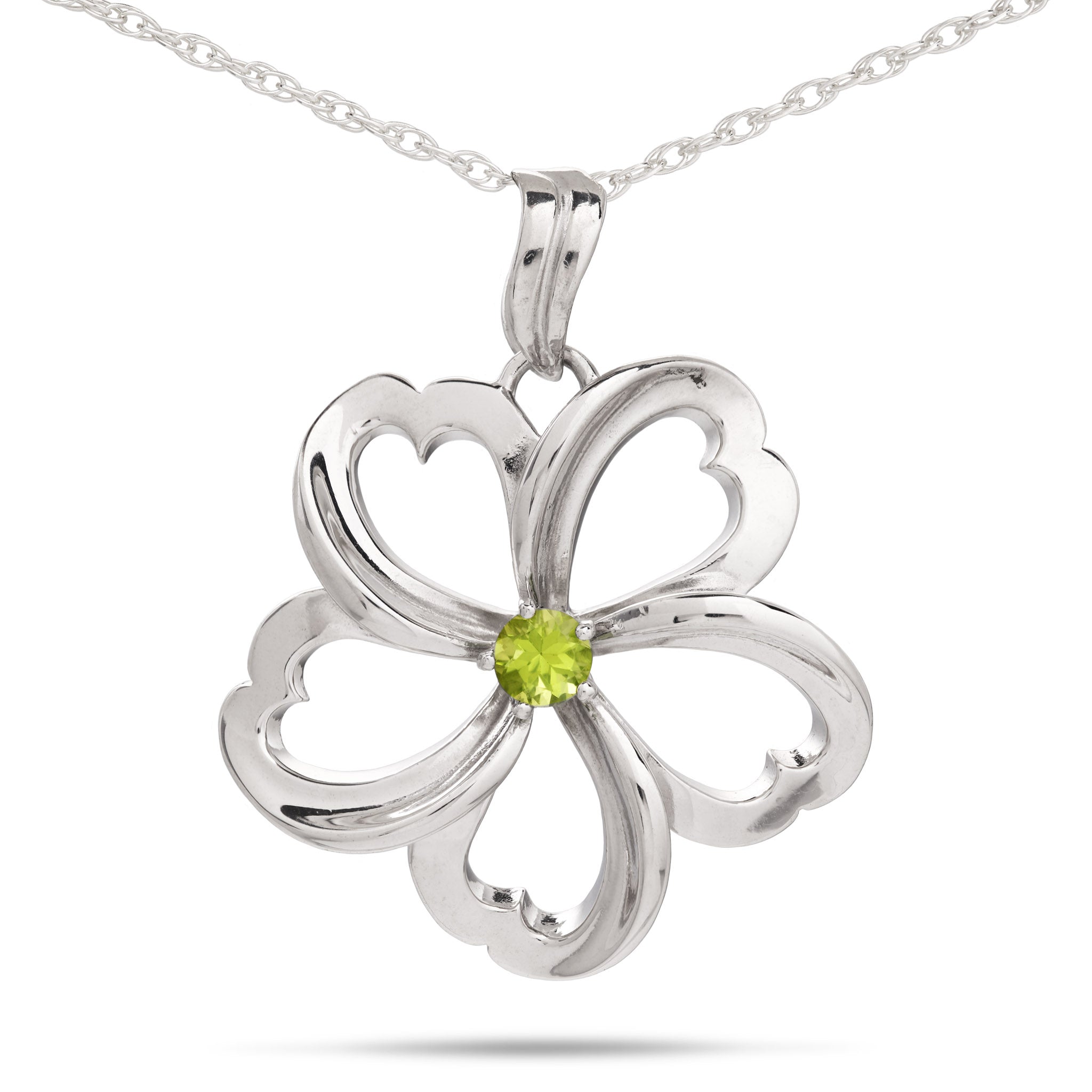 18" Plumeria Peridot Necklace in Sterling Silver - 30mm