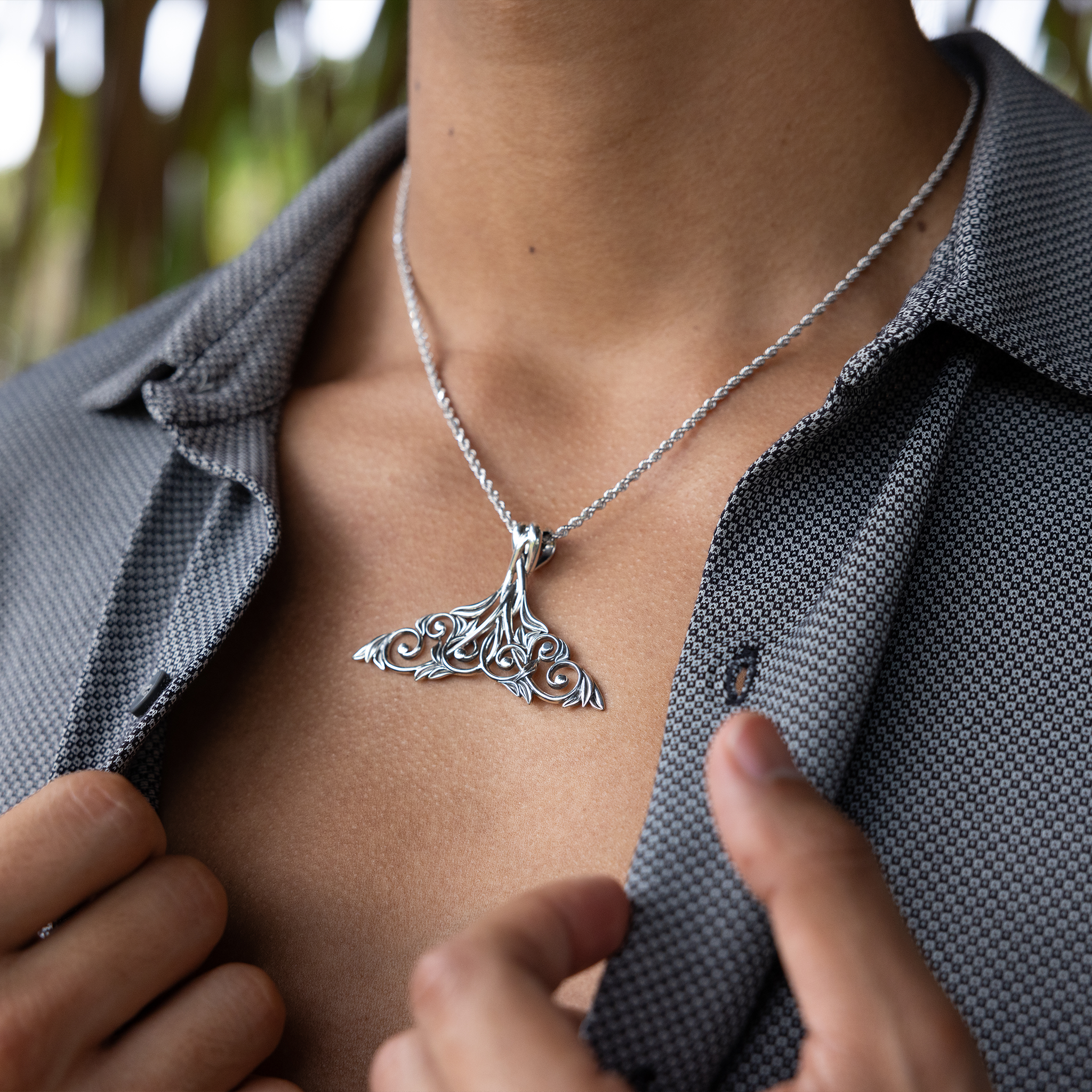 Living Heirloom Whale Tail Pendant in Sterling Silver - 42mm